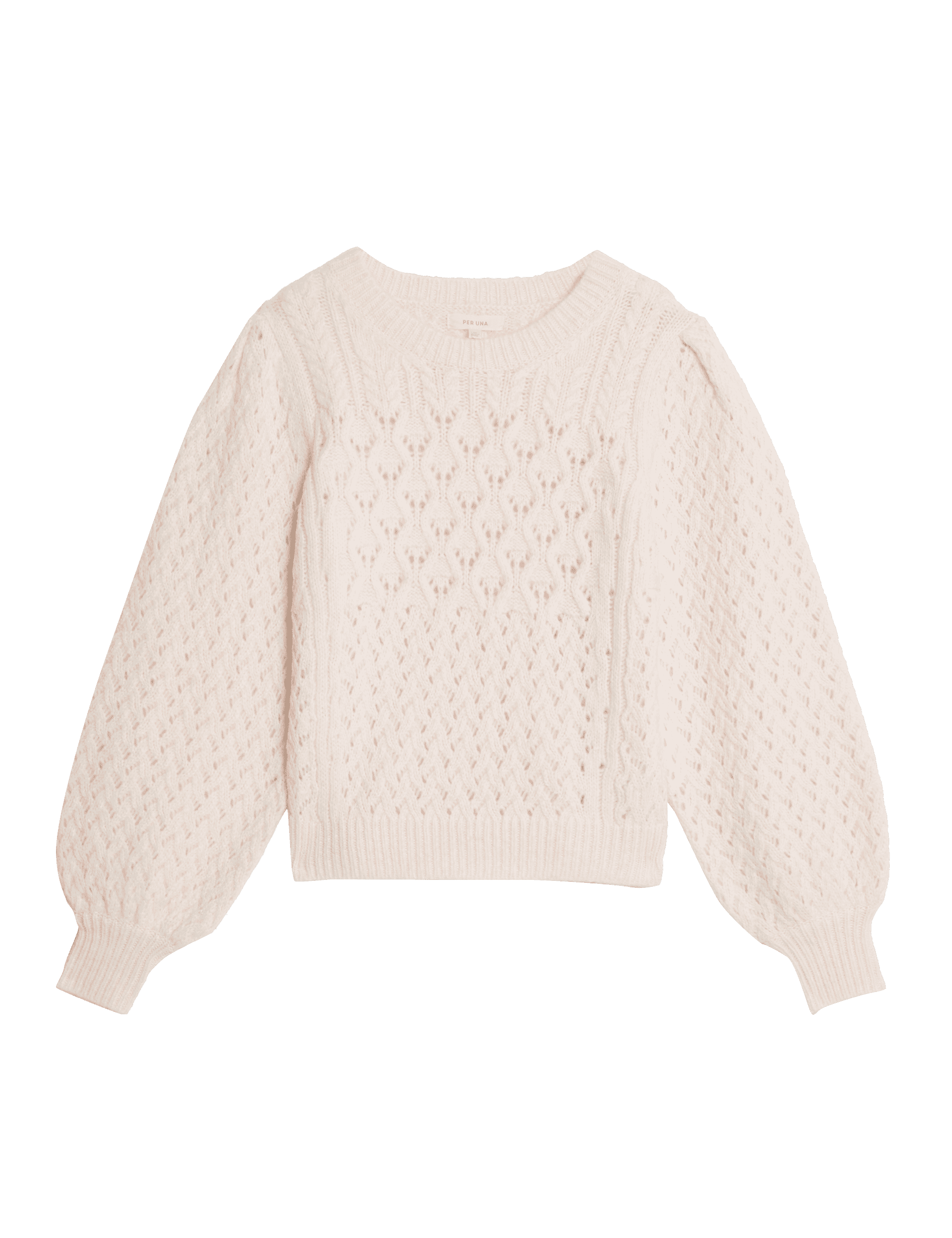 Per Una Women's Cable Knit Puff Sleeve Jumper with Alpaca - Light Pink, Ink,Light Pink