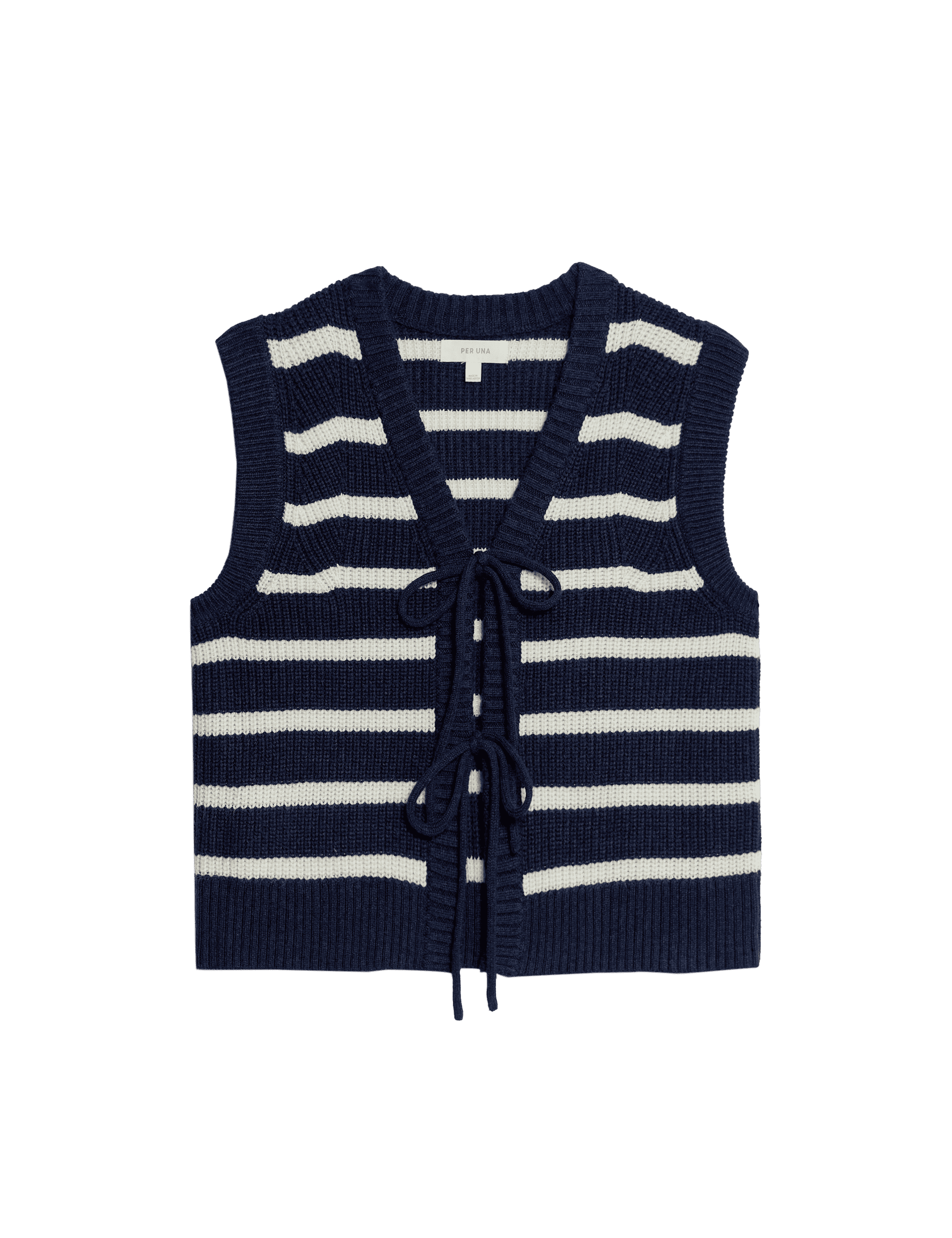 Per Una Women's Ribbed Striped Tie Front Tabard with Wool - M - Navy Mix, Navy Mix