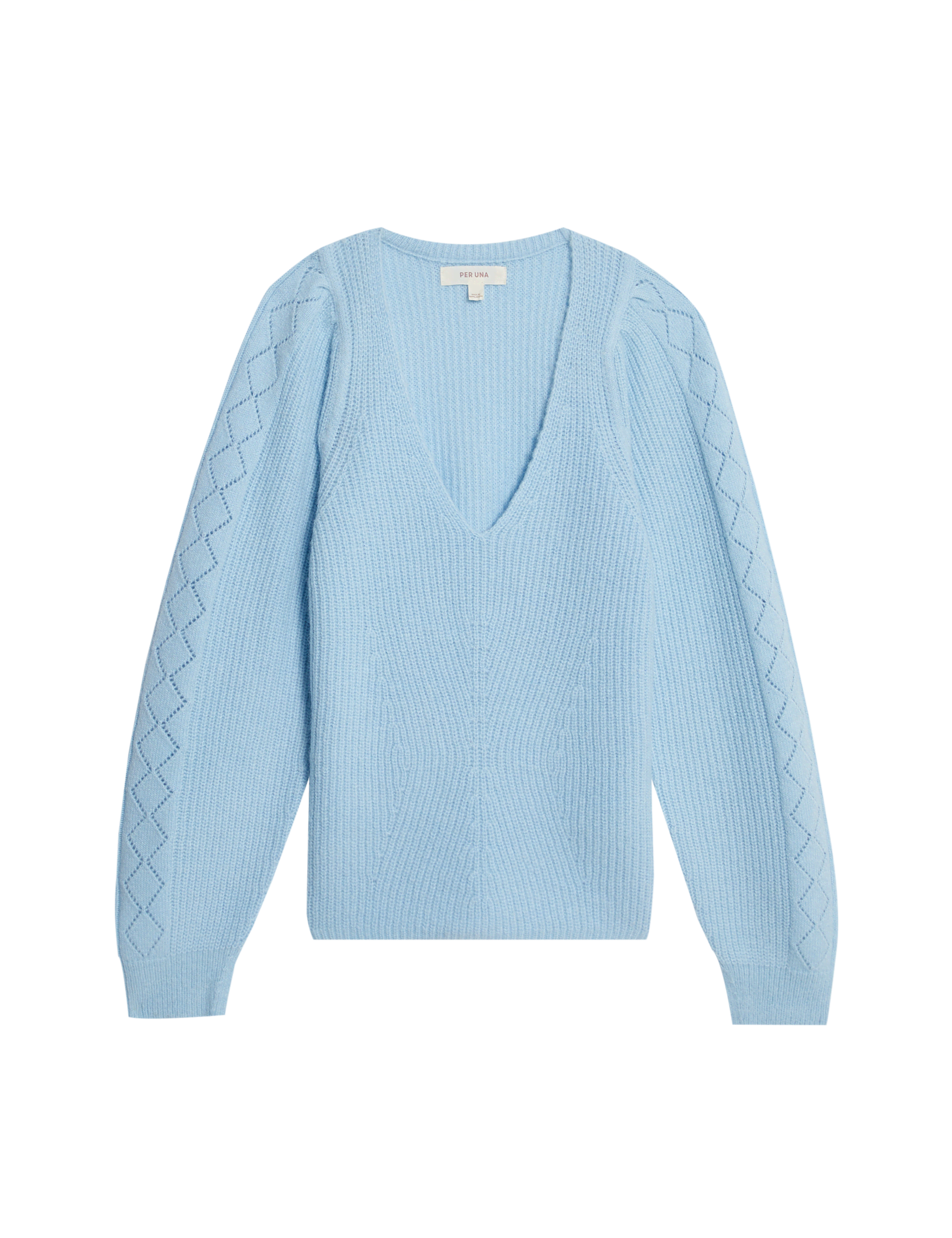 Per Una Women's Textured V-Neck Waisted Jumper with Wool - 12 - Powder Blue, Powder Blue