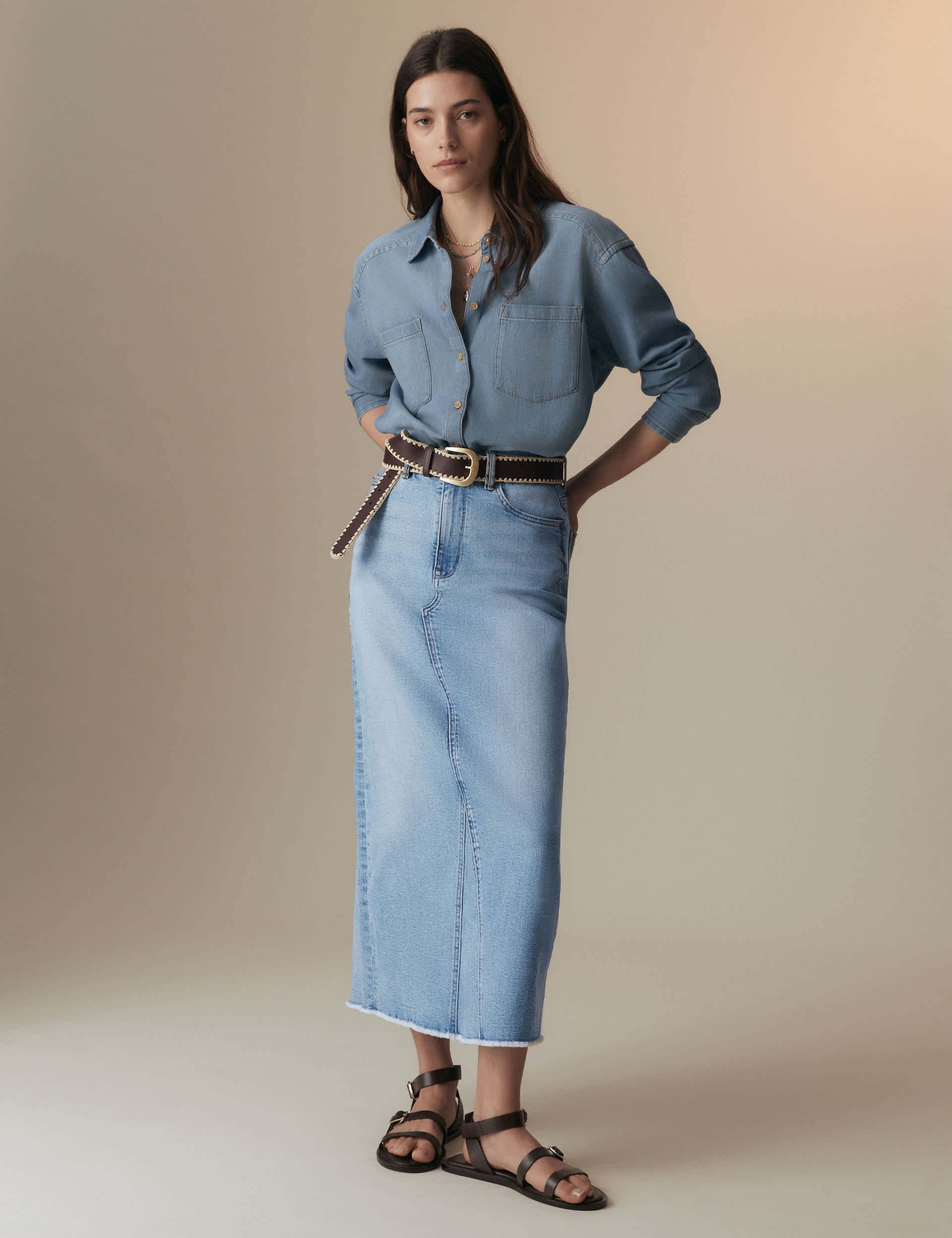 Per Una Women's Denim Split Back Maxi Skirt