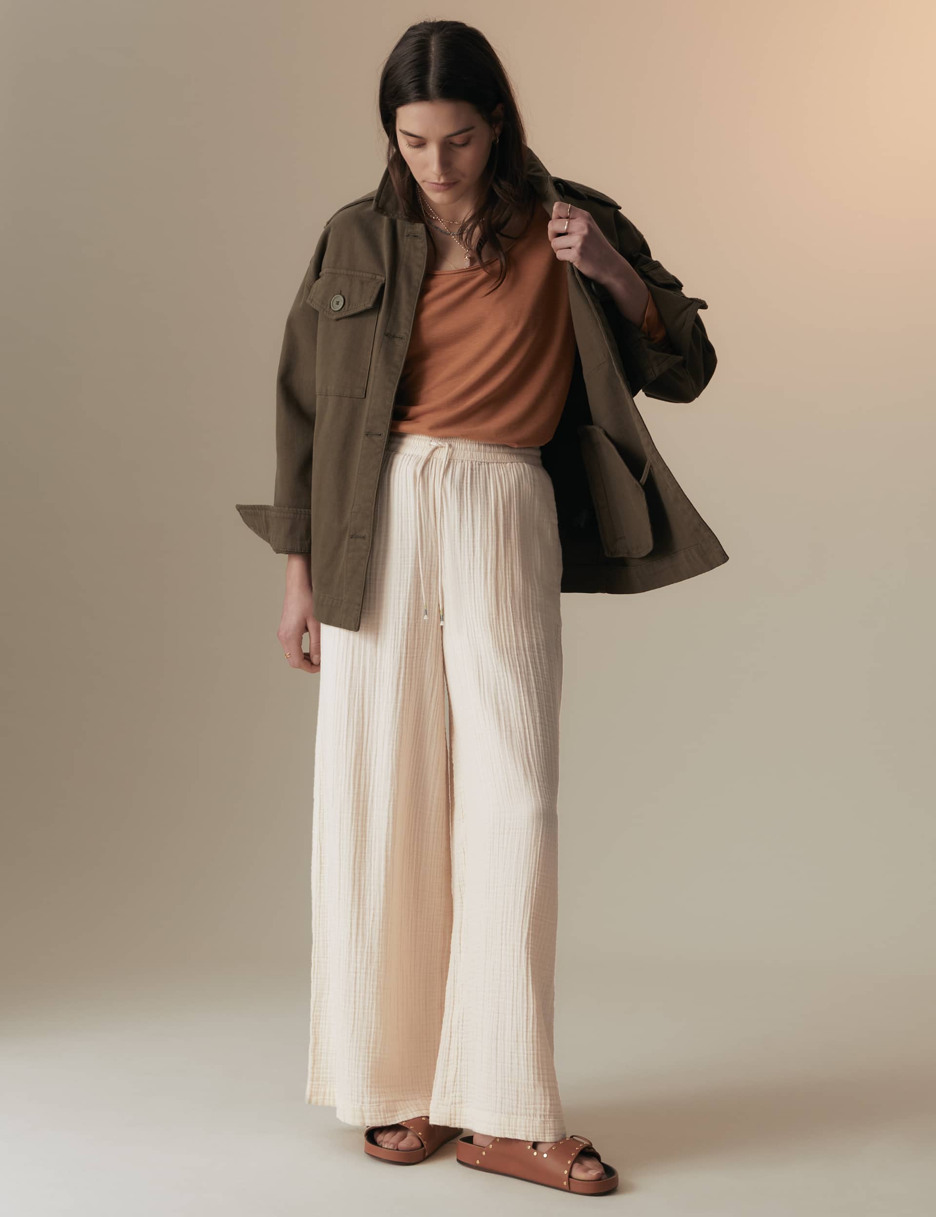 Per Una Women's Pure Cotton Textured Wide Leg Trousers