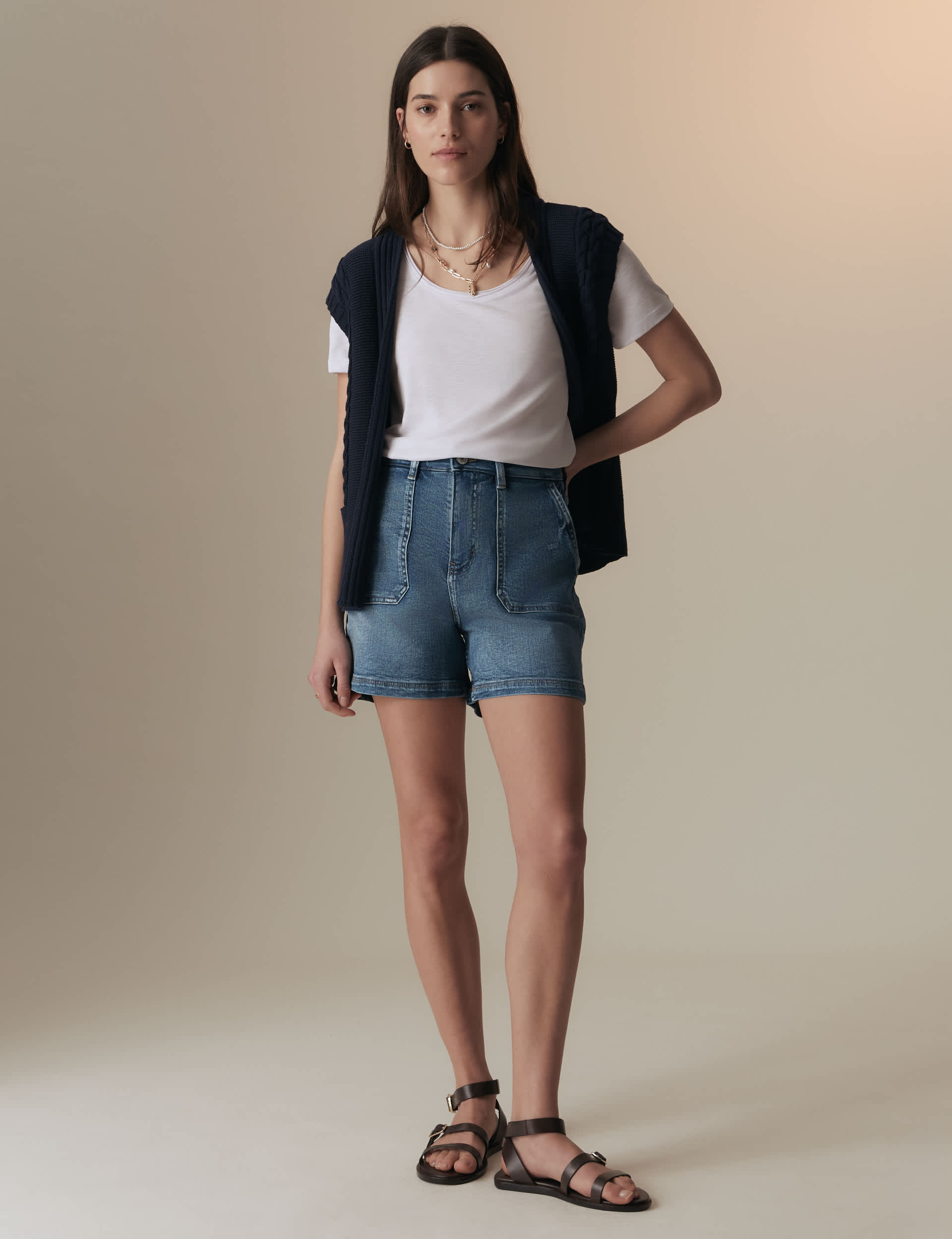 Per Una Women's Denim High Waisted Shorts - 24 - Medium Indigo, Medium Indigo