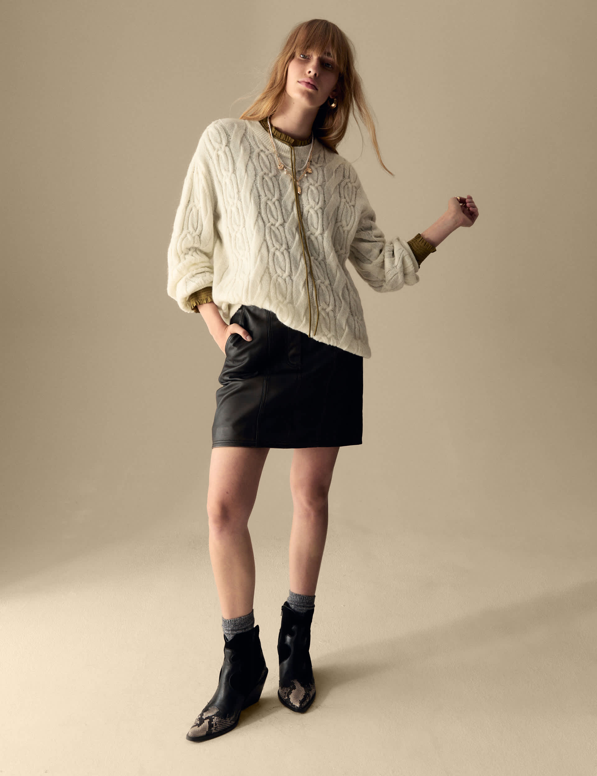 Per Una Women's Leather Textured Seam Detail Mini Skirt