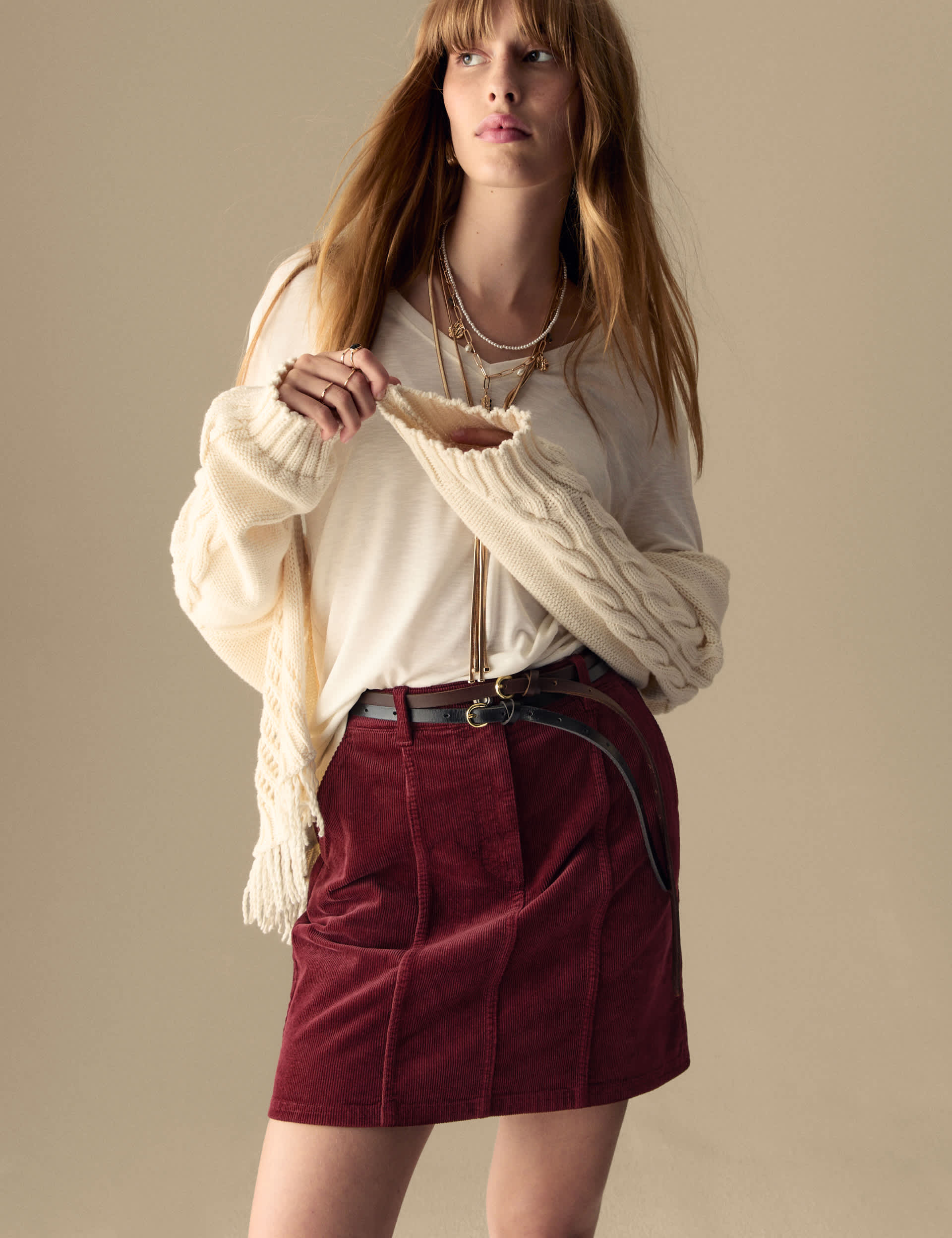 Per Una Women's Cord Seam Detail Mini A-Line Skirt - 18REG - Claret, Claret