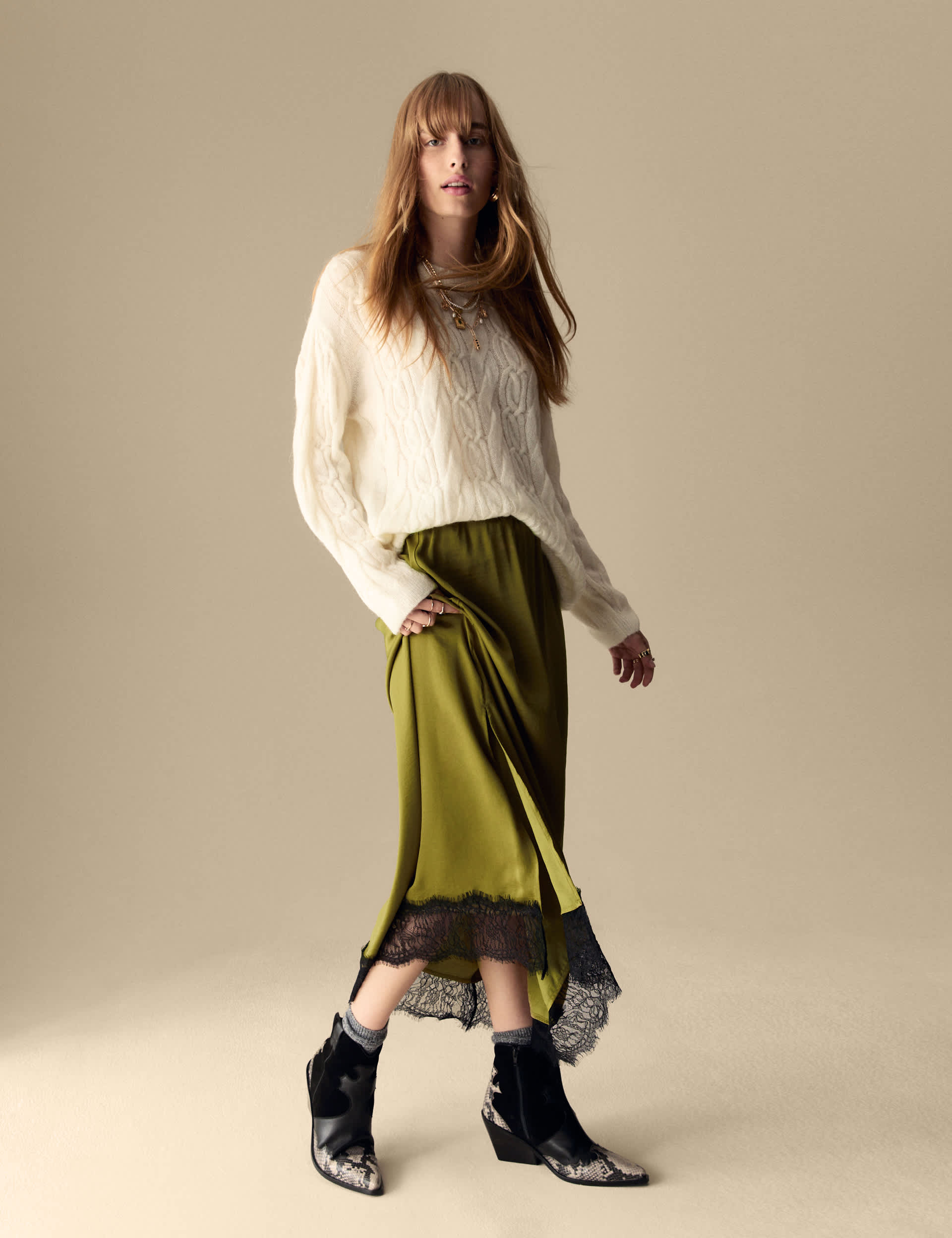 Per Una Women's Satin Lace Detail Maxi Slip Skirt