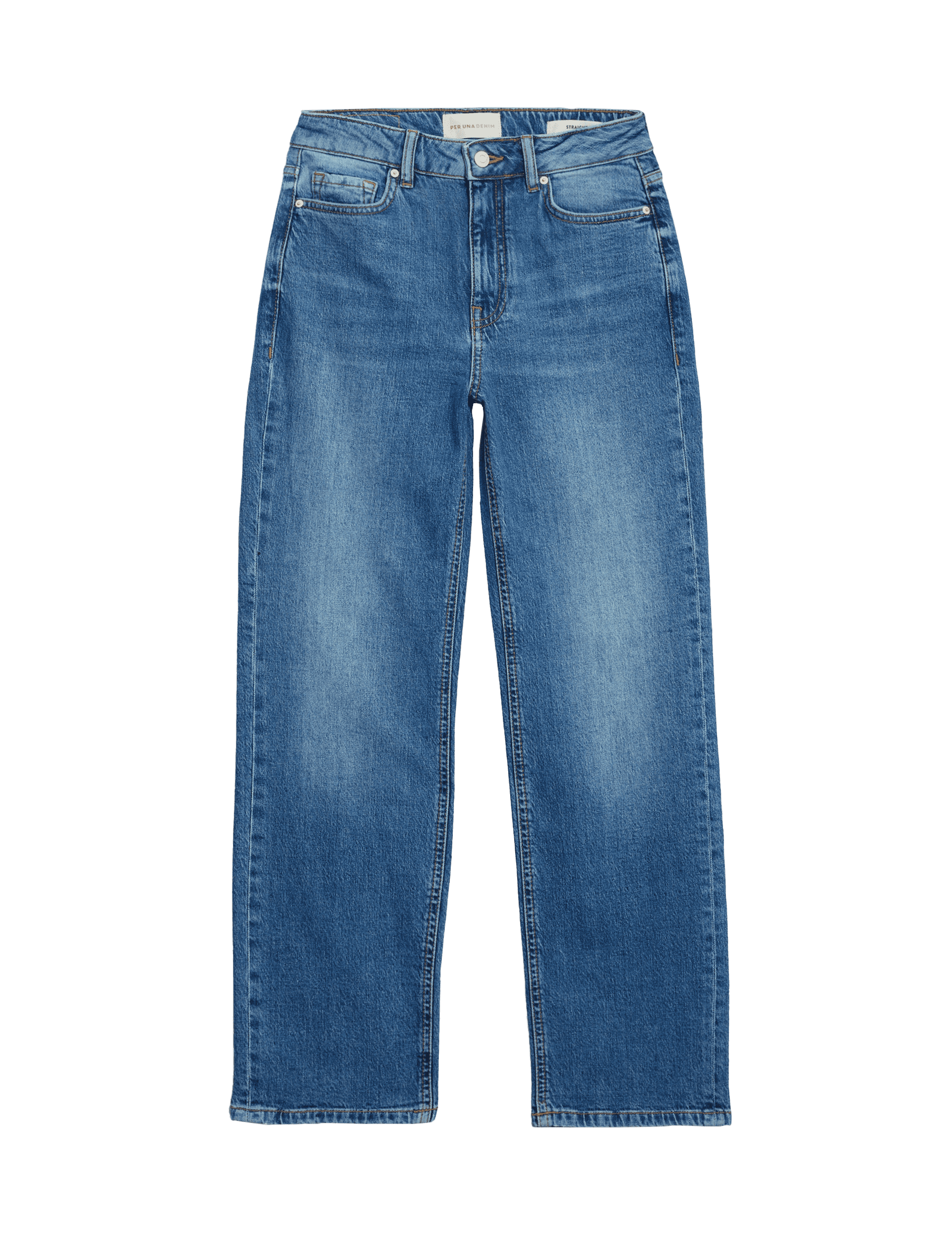 Per Una Women's Mid Rise Straight Leg Ankle Grazer Jeans - 14REG - Medium Indigo, Medium Indigo,Blac