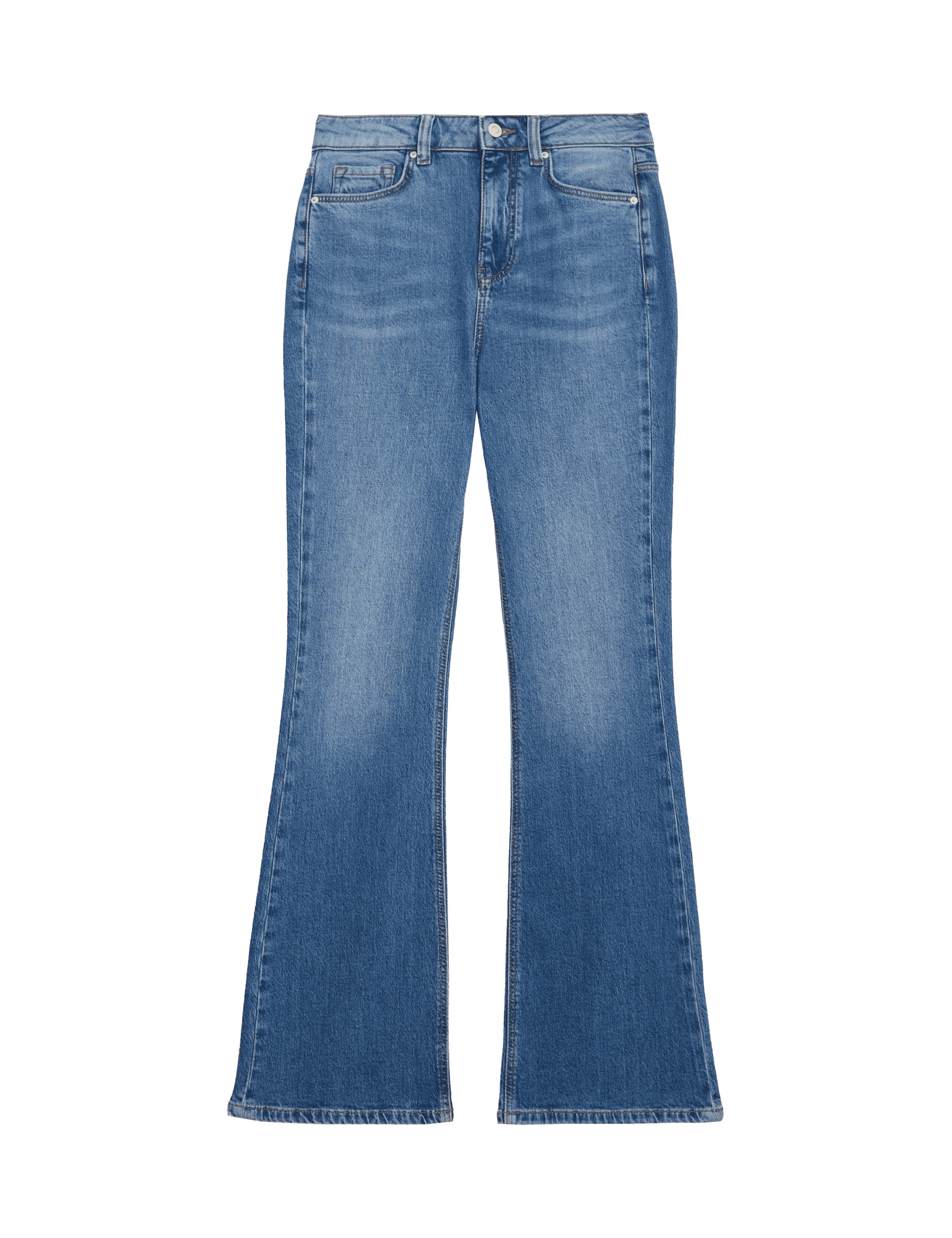 Per Una Women's Cotton Rich High Waisted Flared Jeans - 14REG - Medium Indigo, Medium Indigo,Dark In