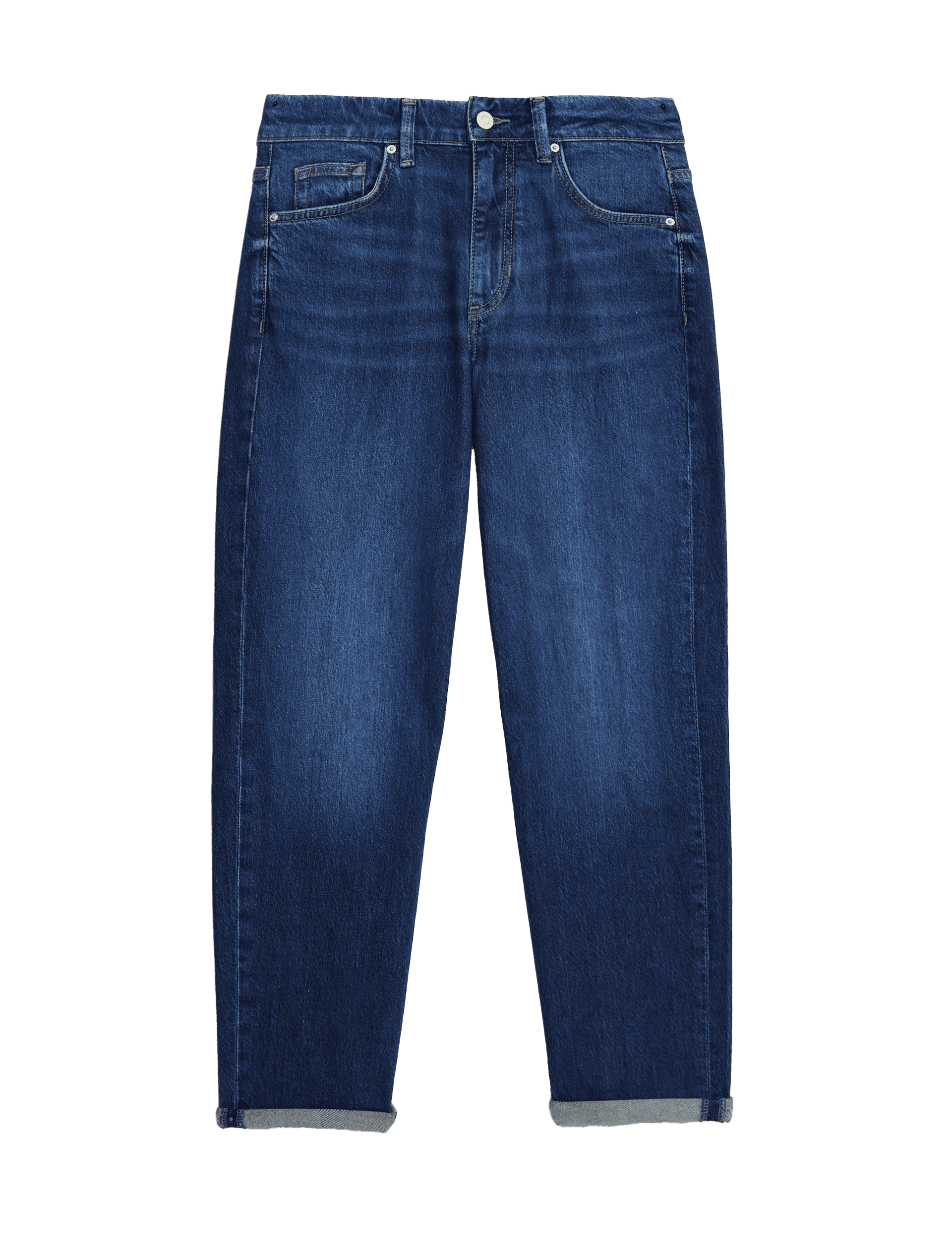 Per Una Women's Girlfriend Mid Rise Turn Up Jeans with Lyocell - 14REG - Dark Indigo, Medium Indigo,