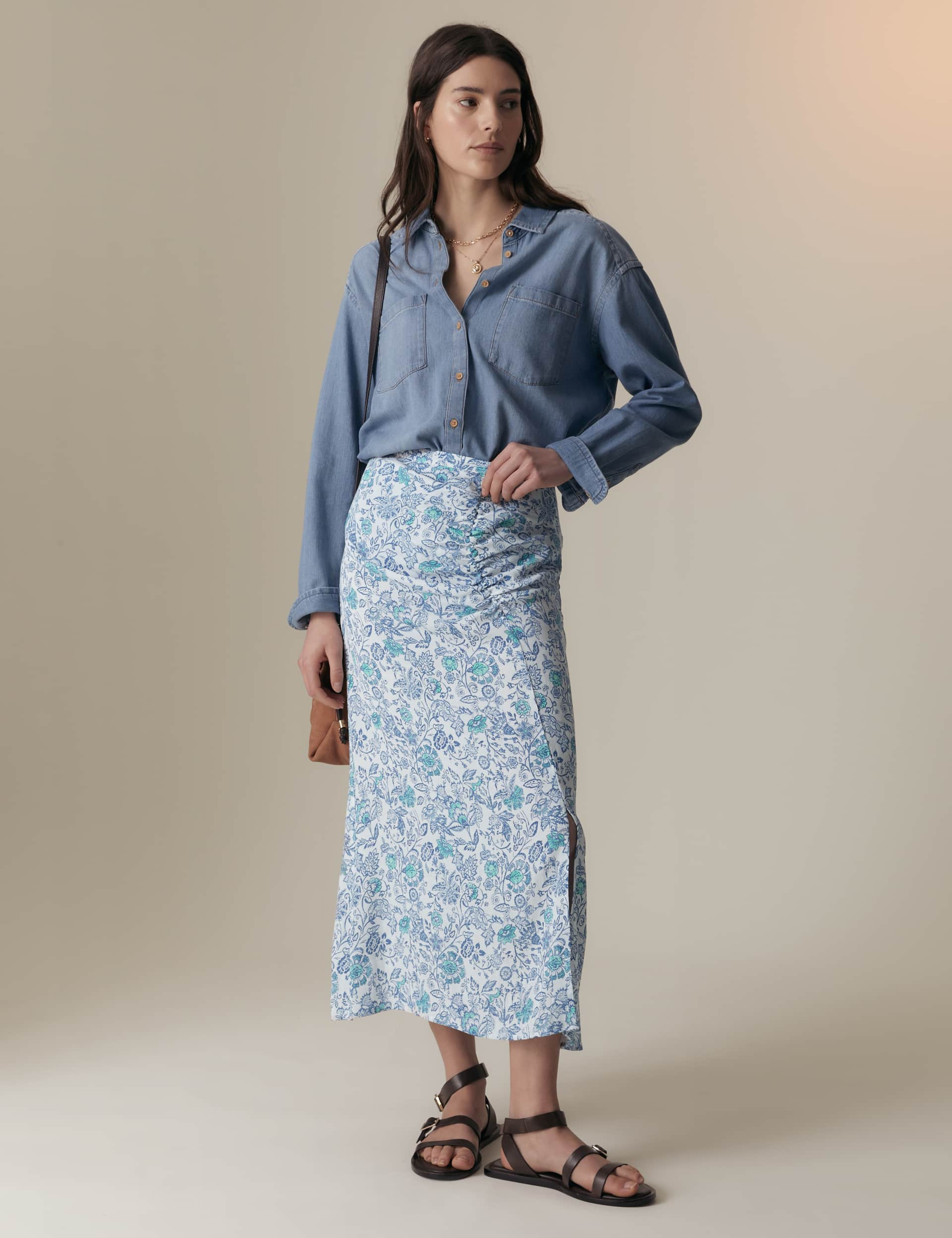 Per Una Women's Floral Printed Midaxi A-Line Skirt - 20REG - Blue Mix, Blue Mix