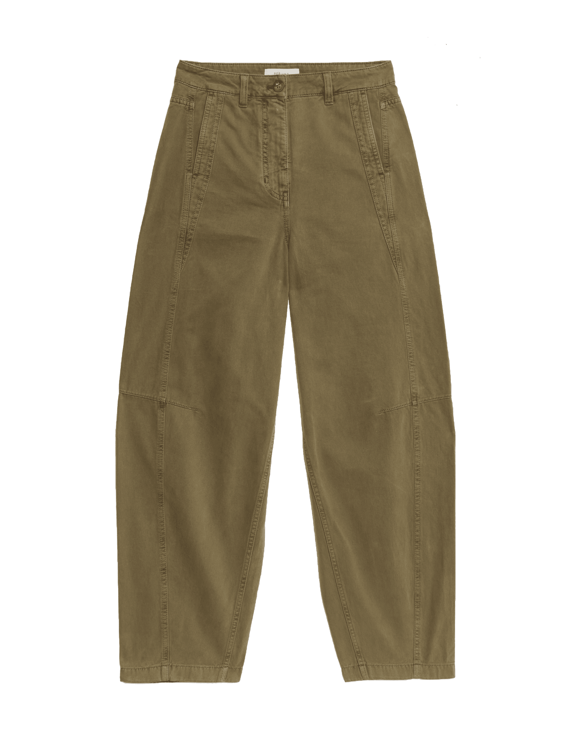 Per Una Women's Pure Cotton Seam Detail Barrel Leg Trousers - 14REG - Dark Khaki, Dark Khaki