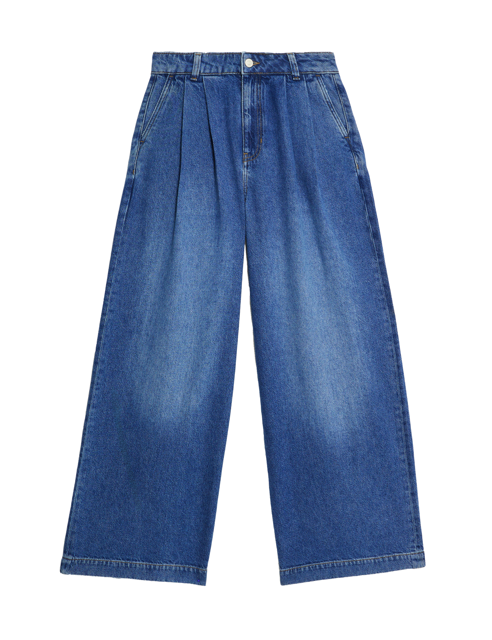 Per Una Women's Lyocell Rich Pleat Front Wide Leg Jeans - 12SHT - Medium Indigo, Medium Indigo