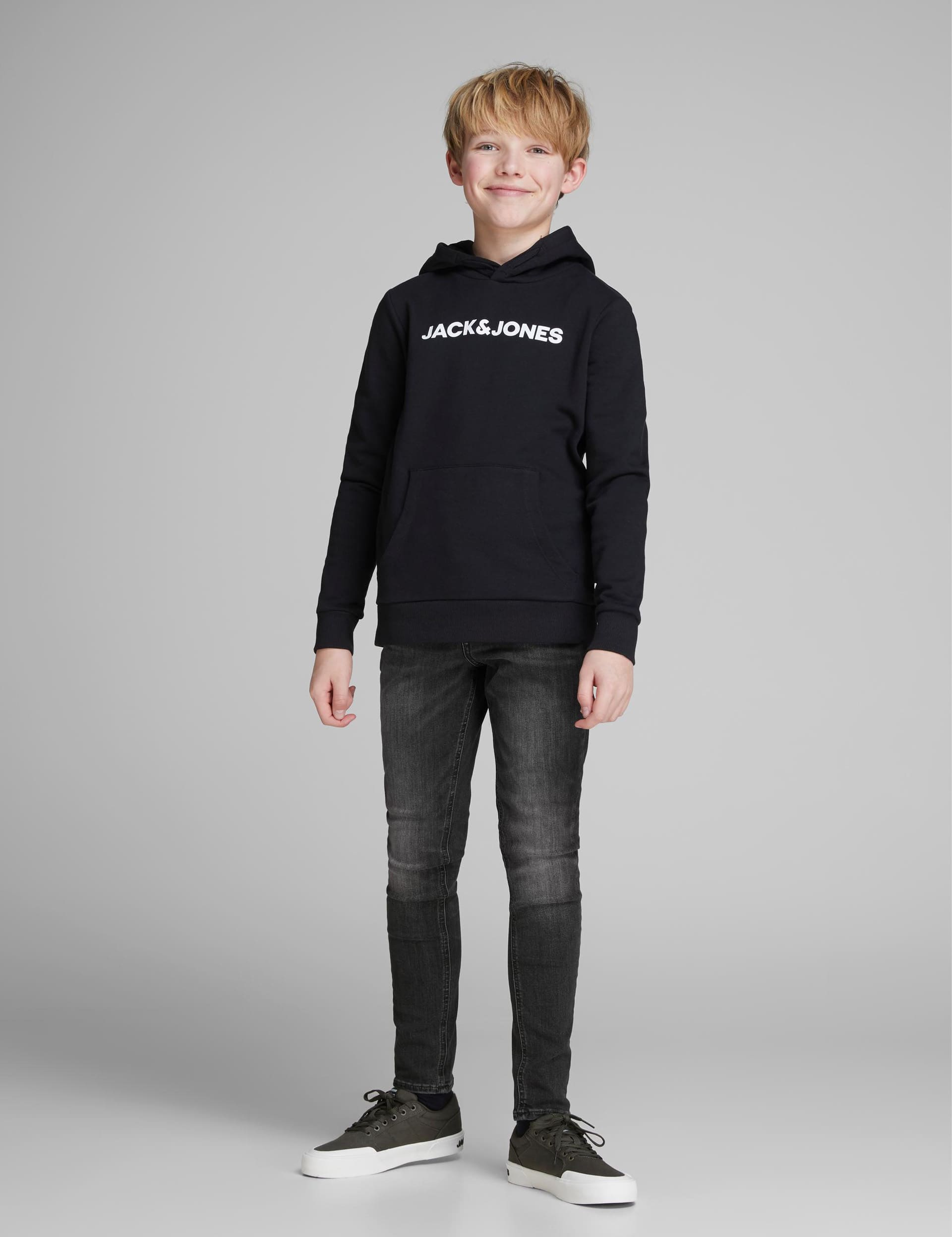 Jack & Jones Junior Boys Cotton Rich Slim Fit Jeans (8-16 Yrs) - 16y - Black Denim, Black Denim