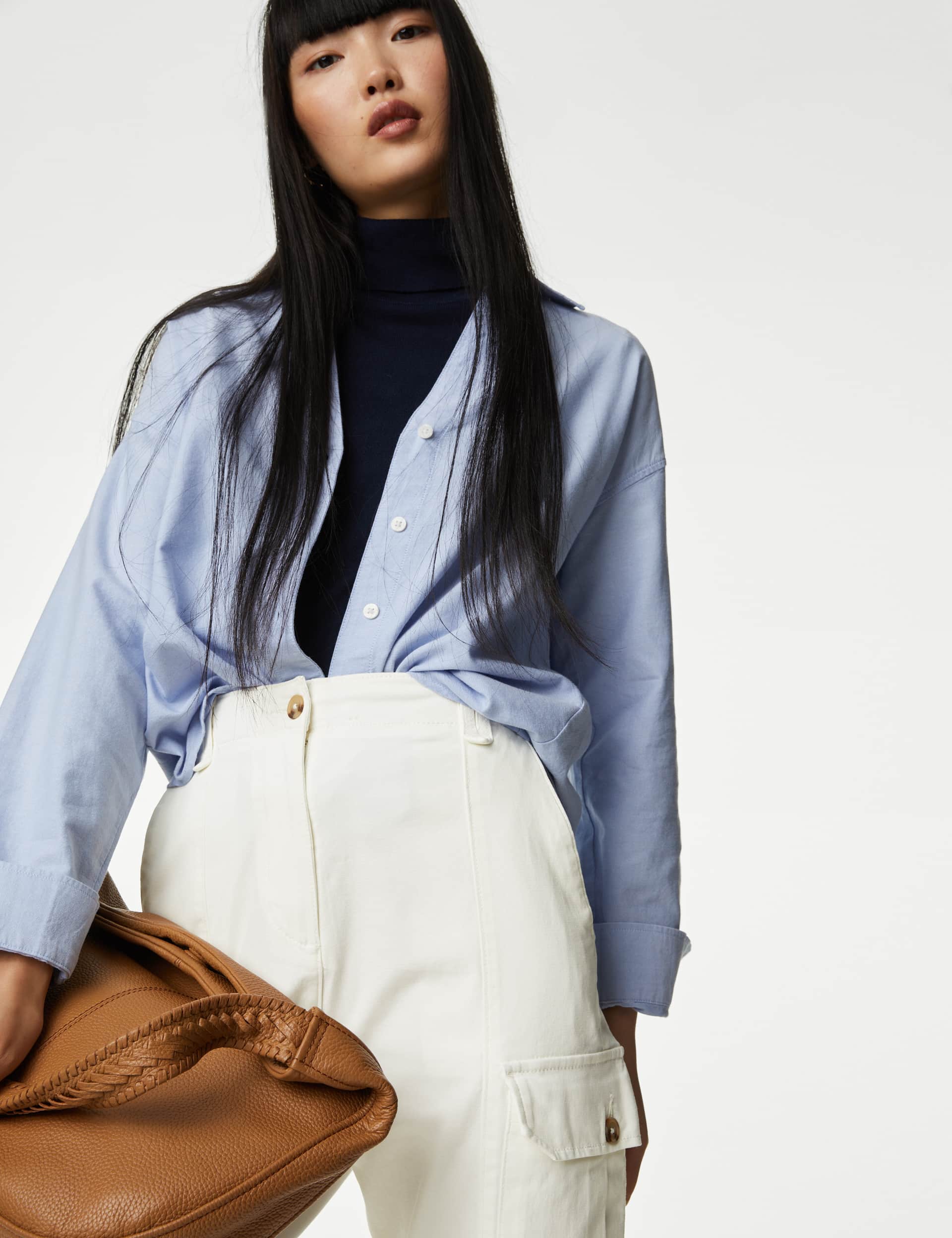 M&S Women's Cotton Rich Cargo High Waisted Trousers