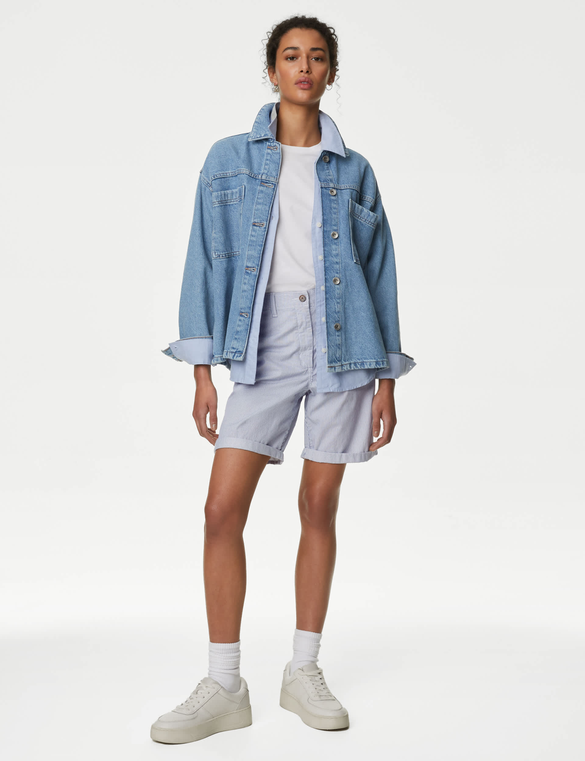 M&S Women's Cotton Rich Striped Chino Shorts