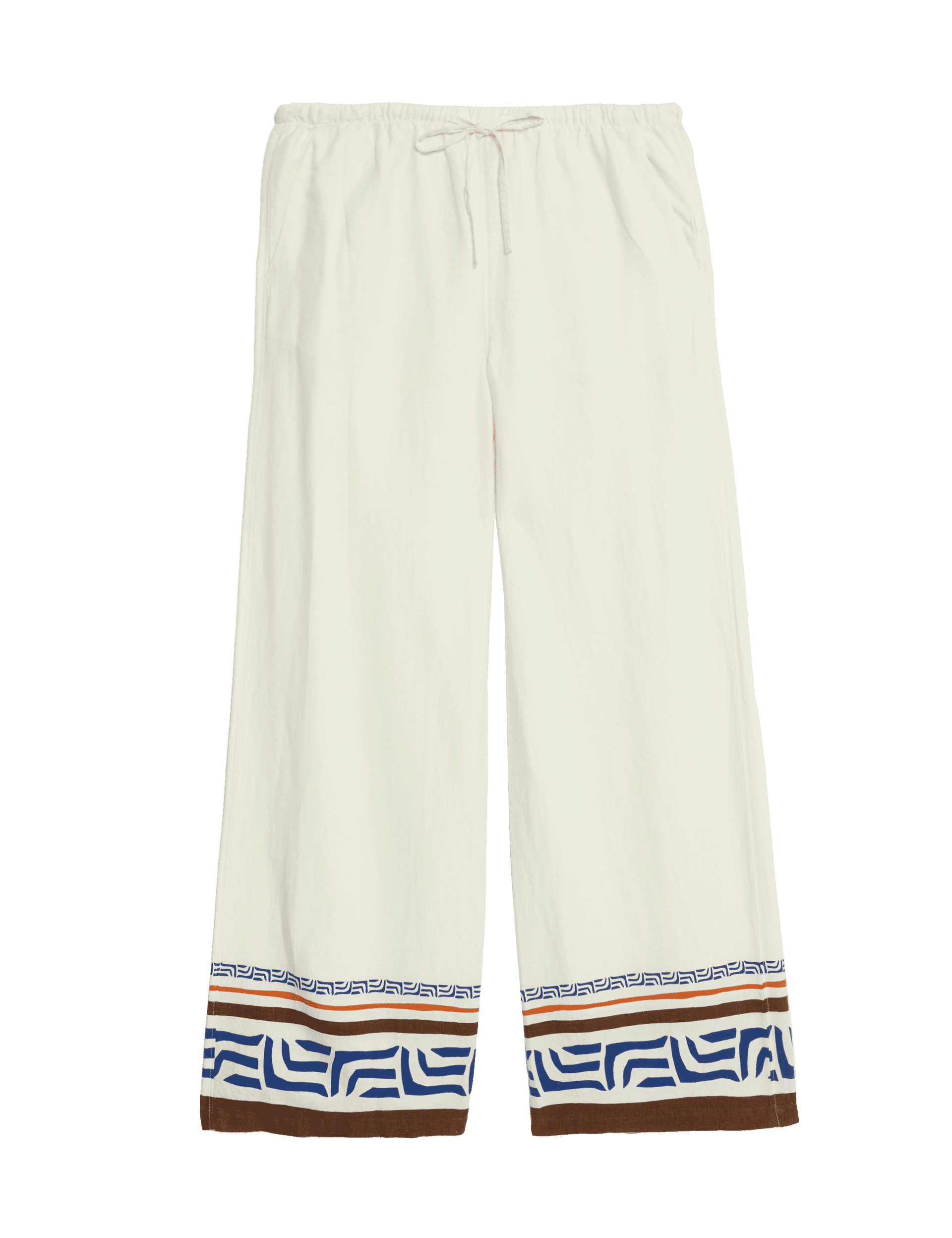 M&S Collection Women's Linen Rich Printed Wide Leg Trousers - 12SHT - White Mix, White Mix