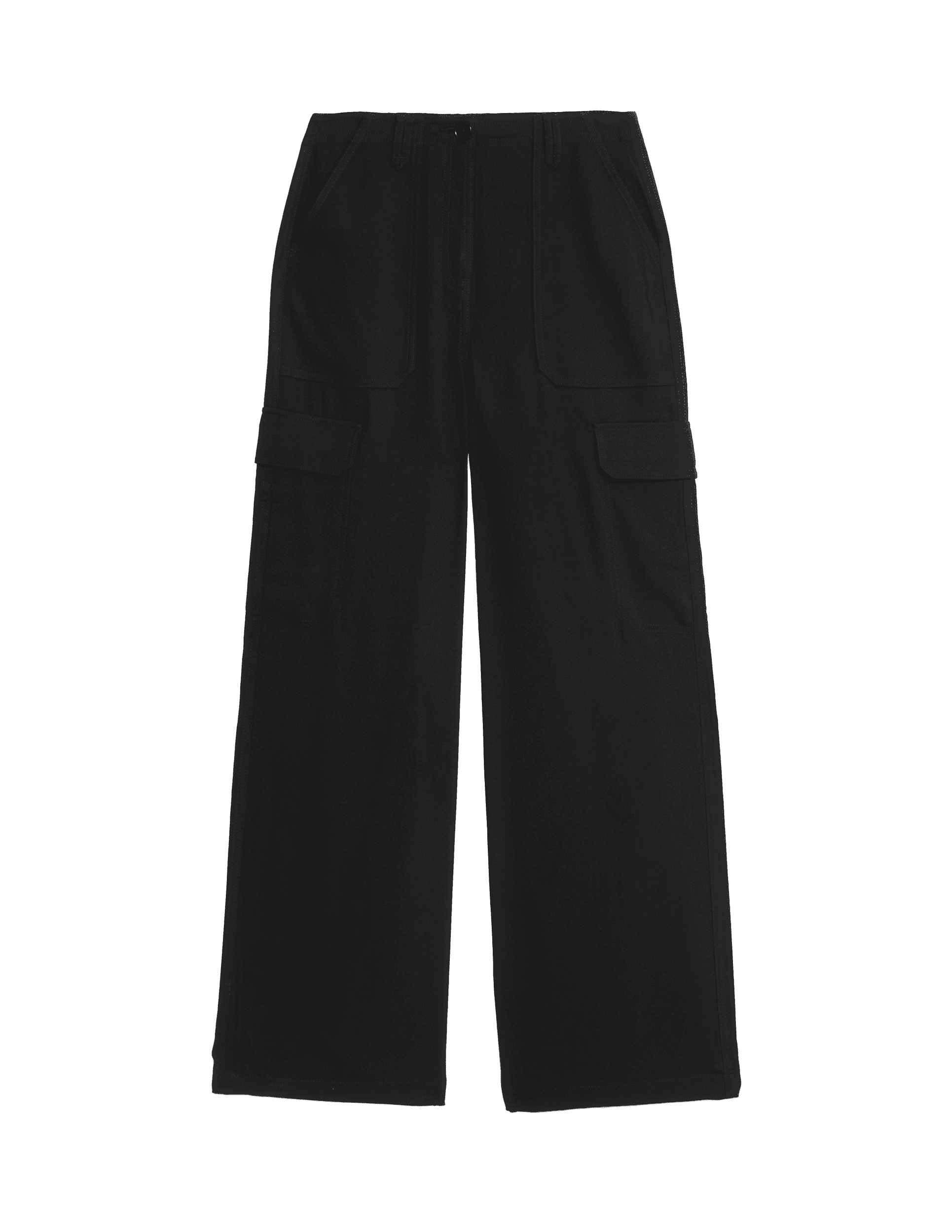 M&S Collection Women's Cargo Wide Leg Trousers - 14SHT - Black, Black,Dark Green