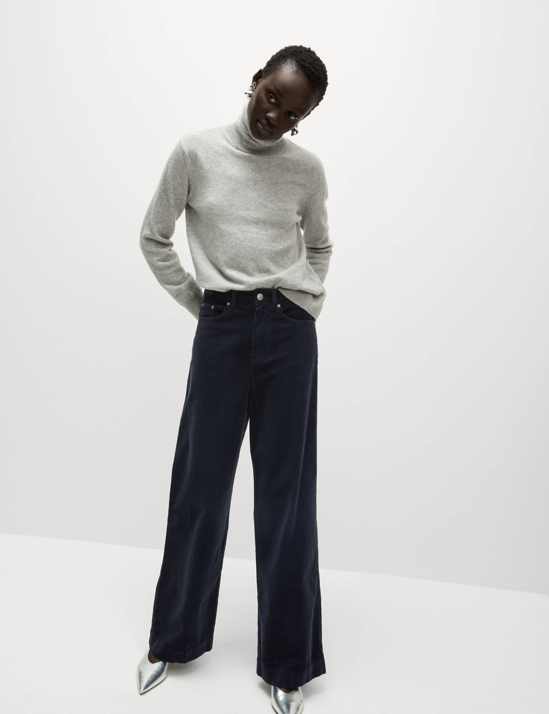 M&S Women's Cord Wide Leg Trousers - 12SHT - Navy, Copper Tan,Black,Bitter Chocolate,Navy,Dark Clare