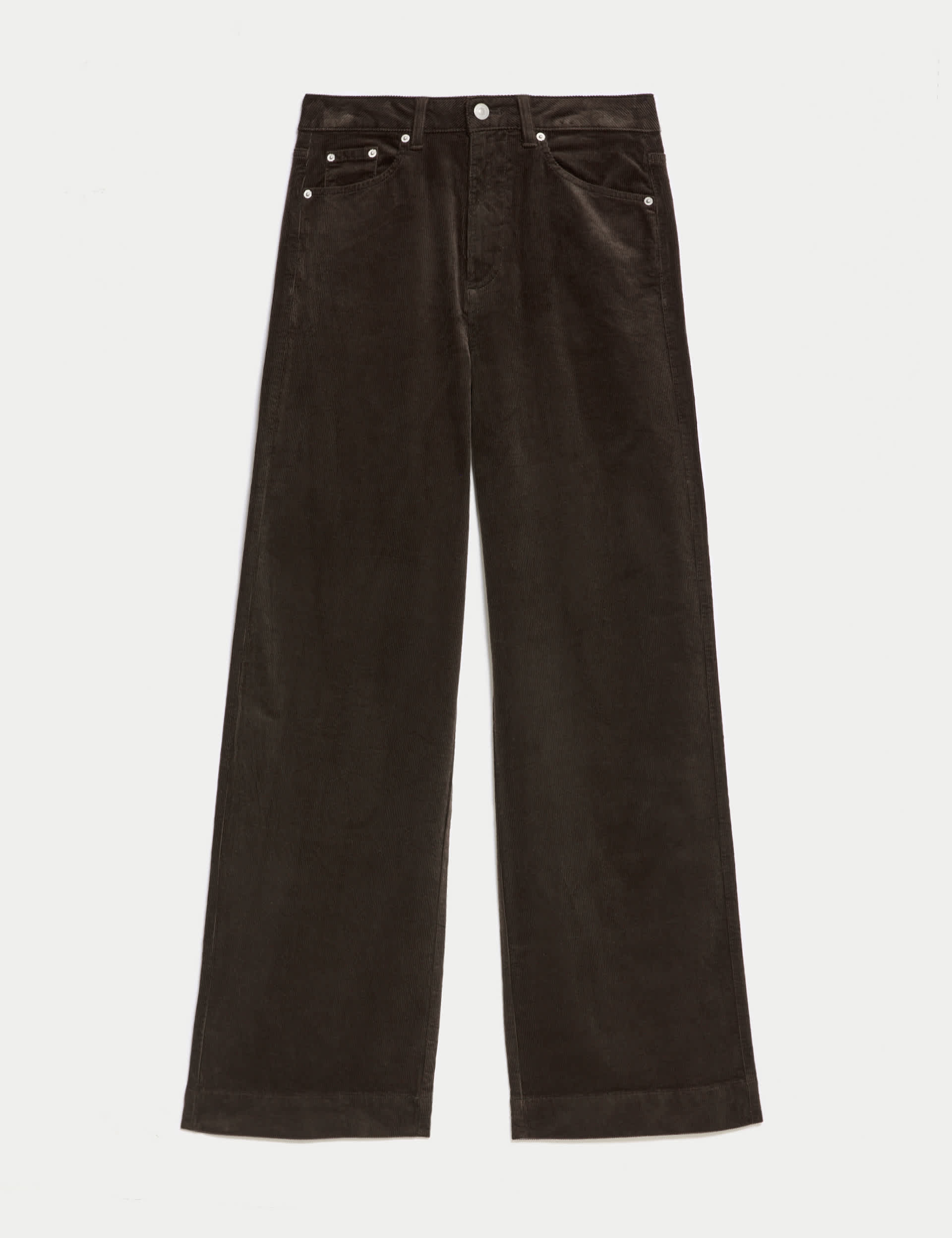 M&S Women's Cord Wide Leg Trousers - 12REG - Bitter Chocolate, Copper Tan,Black,Bitter Chocolate,Nav