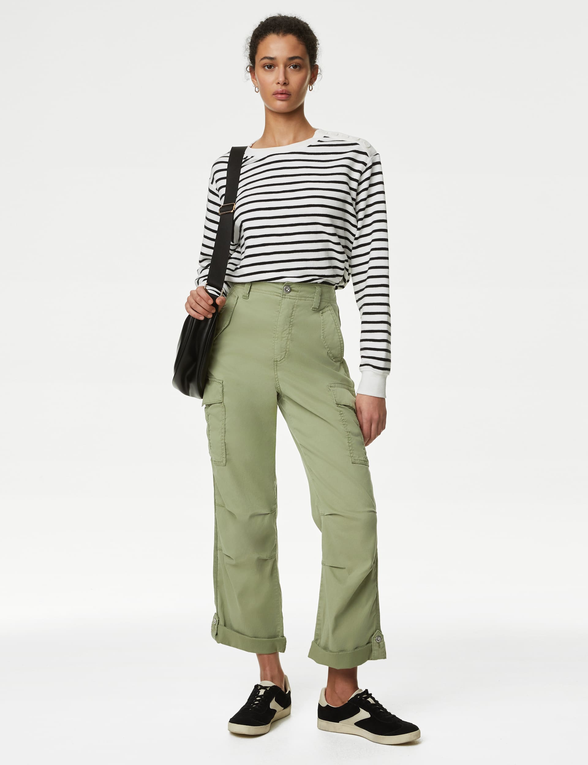 M&S Women's lyocell Rich Cargo Tea Dyed Cropped Trousers - 12SHT - Olive, Black,Olive,Graphite,Navy