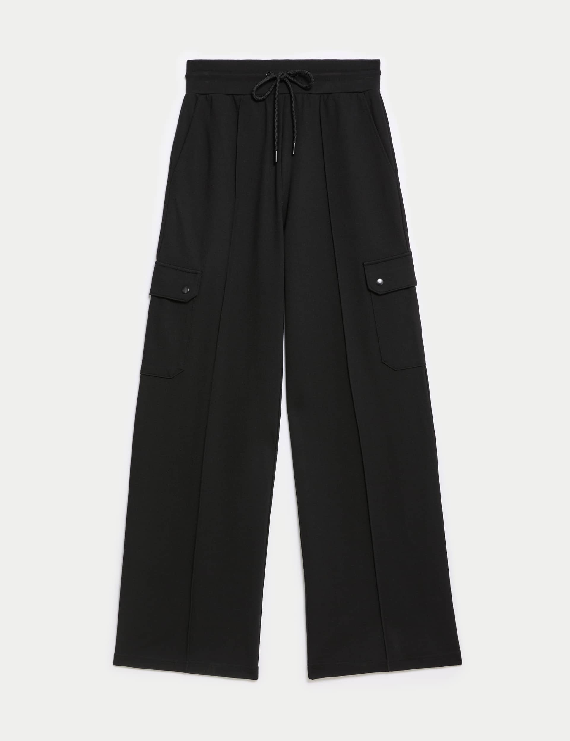 M&S Women's Ponte Utility Wide Leg Trousers - 10SHT - Black, Navy,Black,Grey Marl