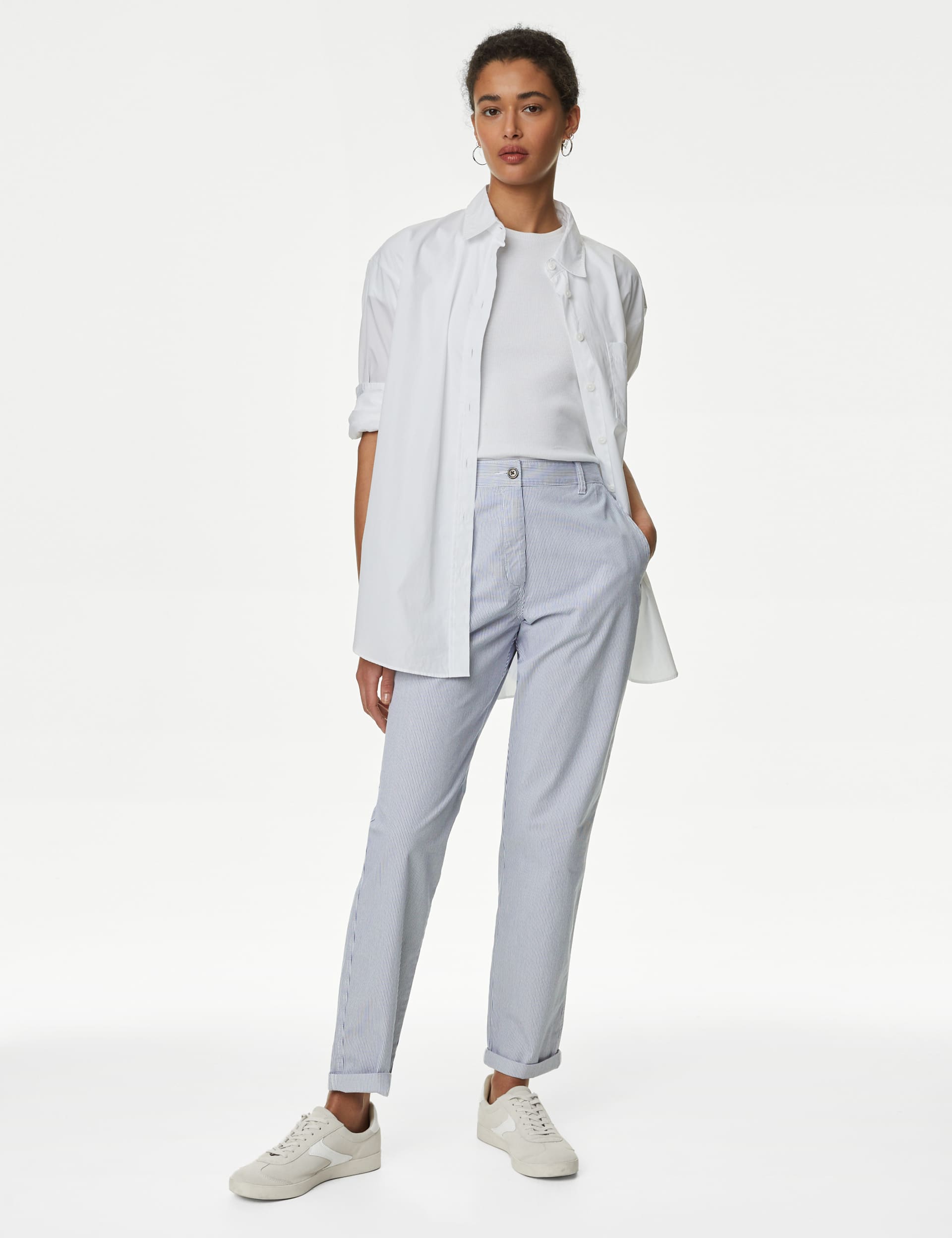 M&S Women's Cotton Rich Striped Slim Fit Chinos