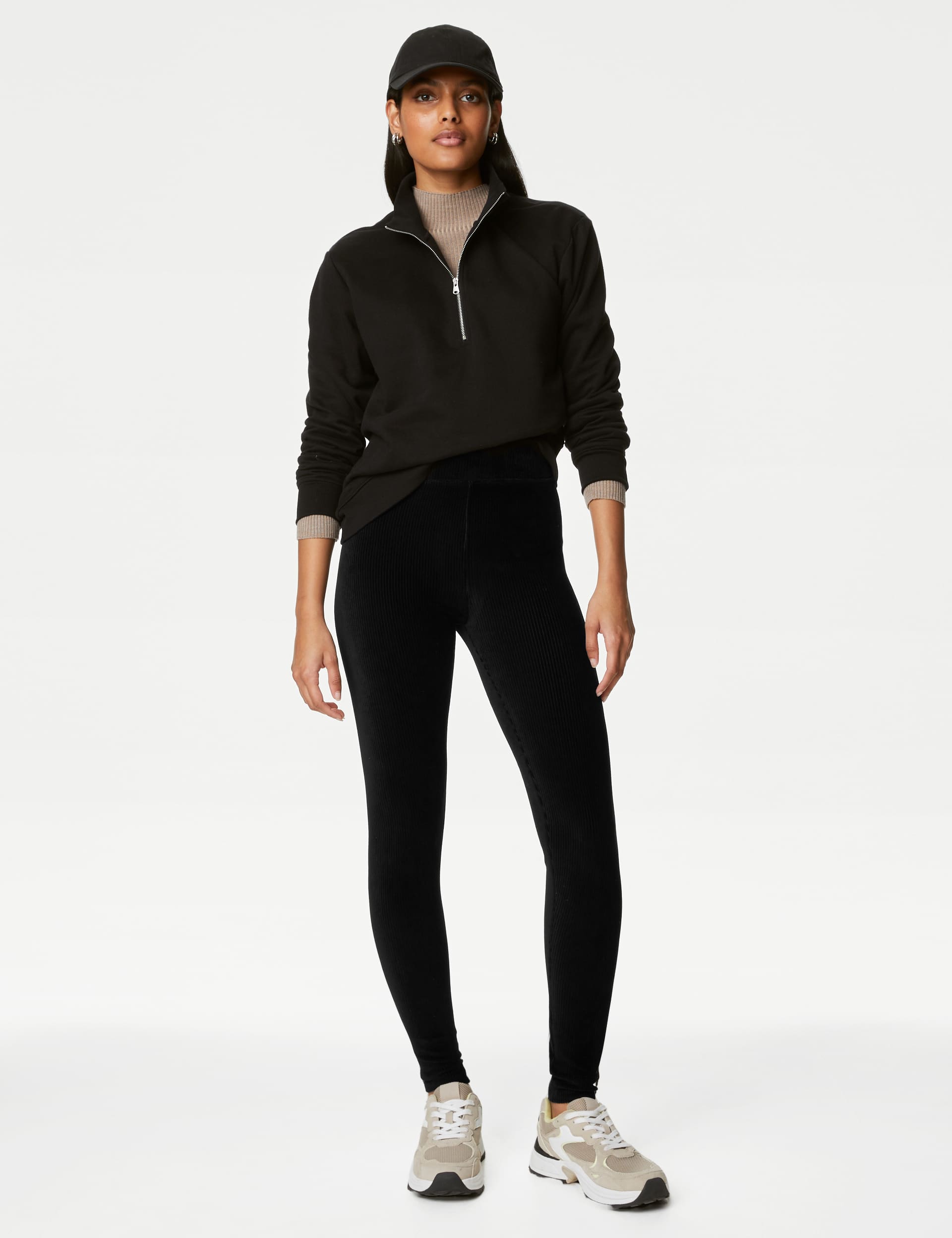 M&S Women's Cord High Waisted Leggings - 14REG - Black, Dark Green,Black,Midnight Navy,Bitter Chocol