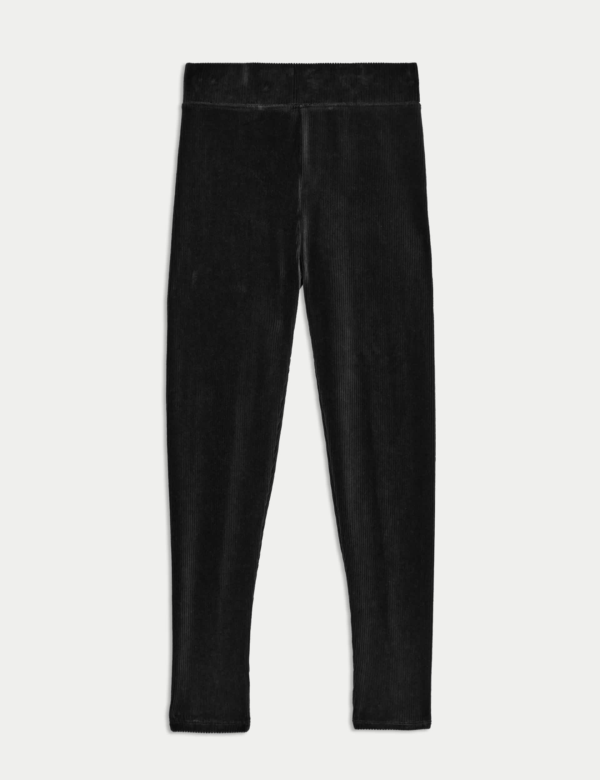 M&S Women's Cord High Waisted Leggings - 12REG - Black, Black,Midnight Navy,Bitter Chocolate,Dark Gr