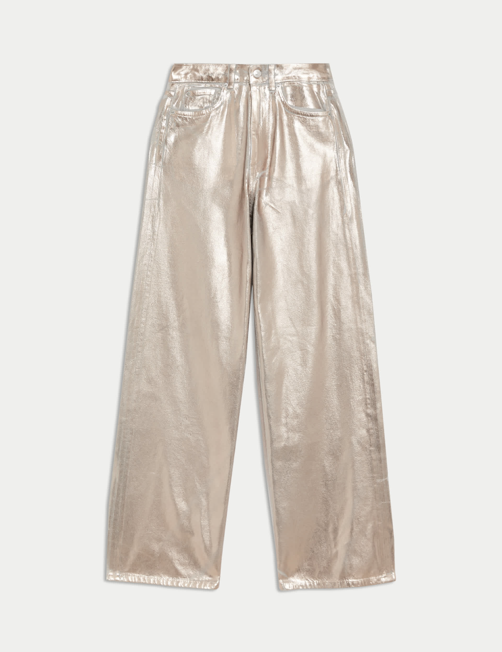 M&S Women's Metallic Wide Leg Jeans - 10SHT - Gold, Gold