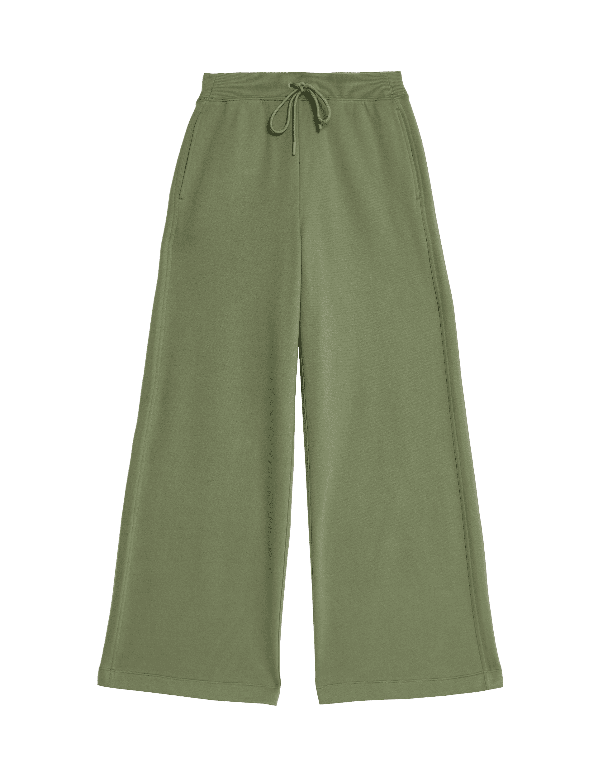 M&S Collection Women's Cotton Rich Brushed Wide Leg Joggers - 14REG - Bright Sage, Bright Sage