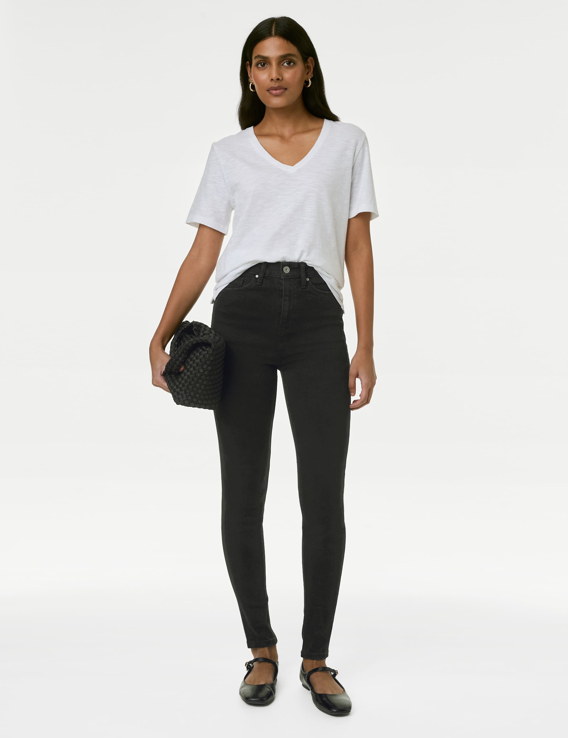 M&S Women's Ivy Supersoft High Waisted Skinny Jeans - 12REG - Black, Soft White,Light Indigo Mix,Bla