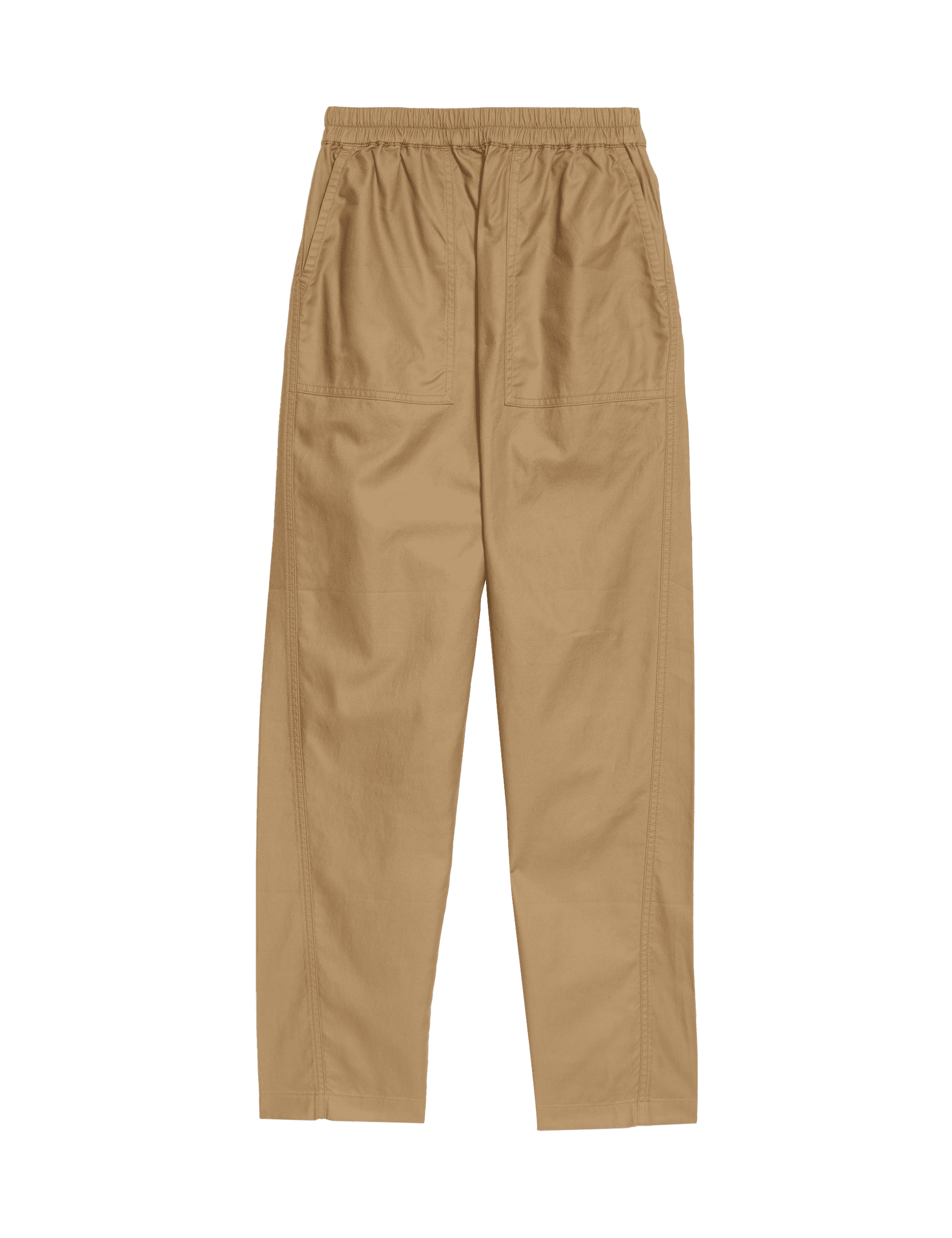 M&S Collection Women's Pure Cotton Pull On Carrot Leg Trousers - 12REG - Light Caramel, Black,Khaki,