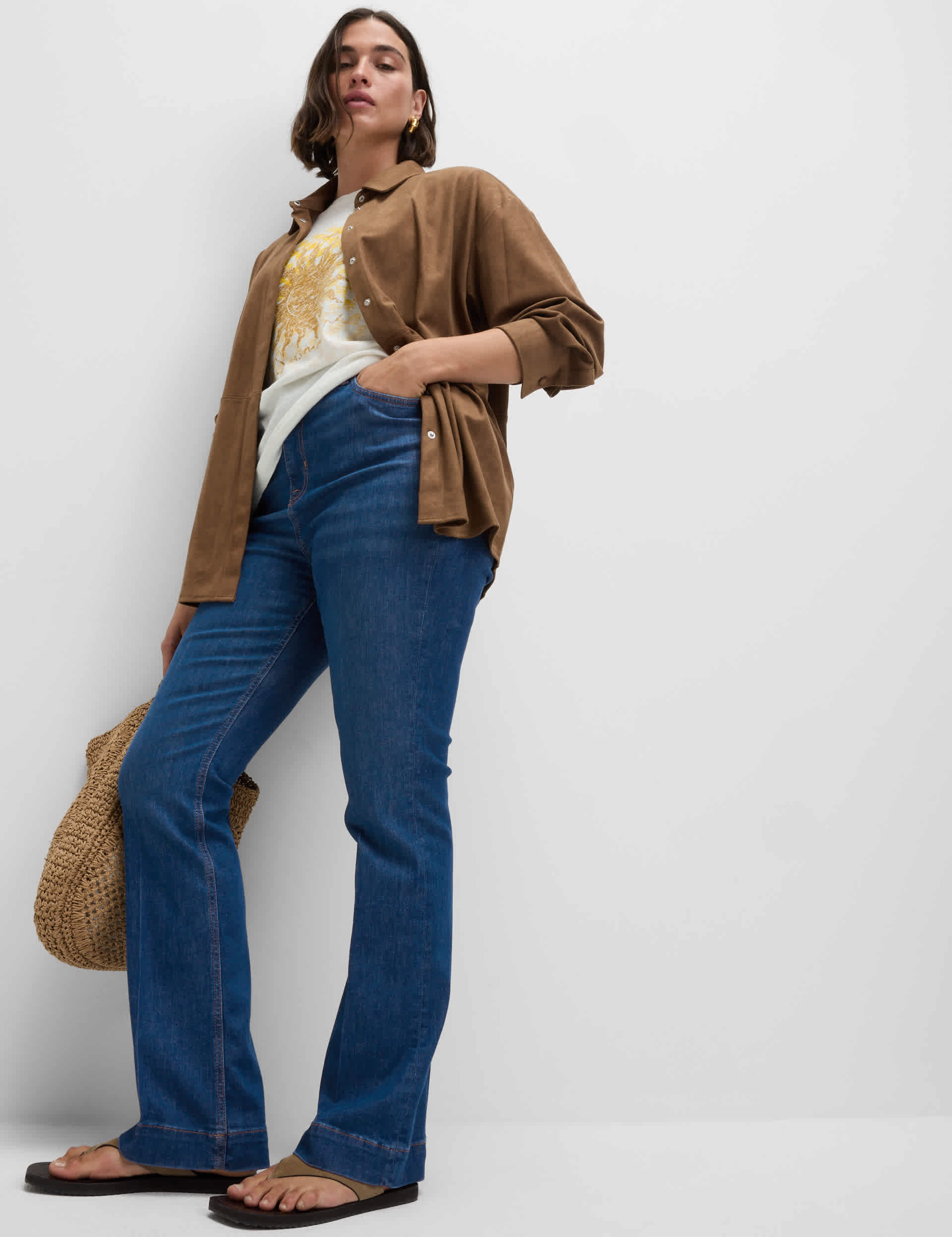 M&S Women's High Waisted Crease Front Slim Flare Jeans