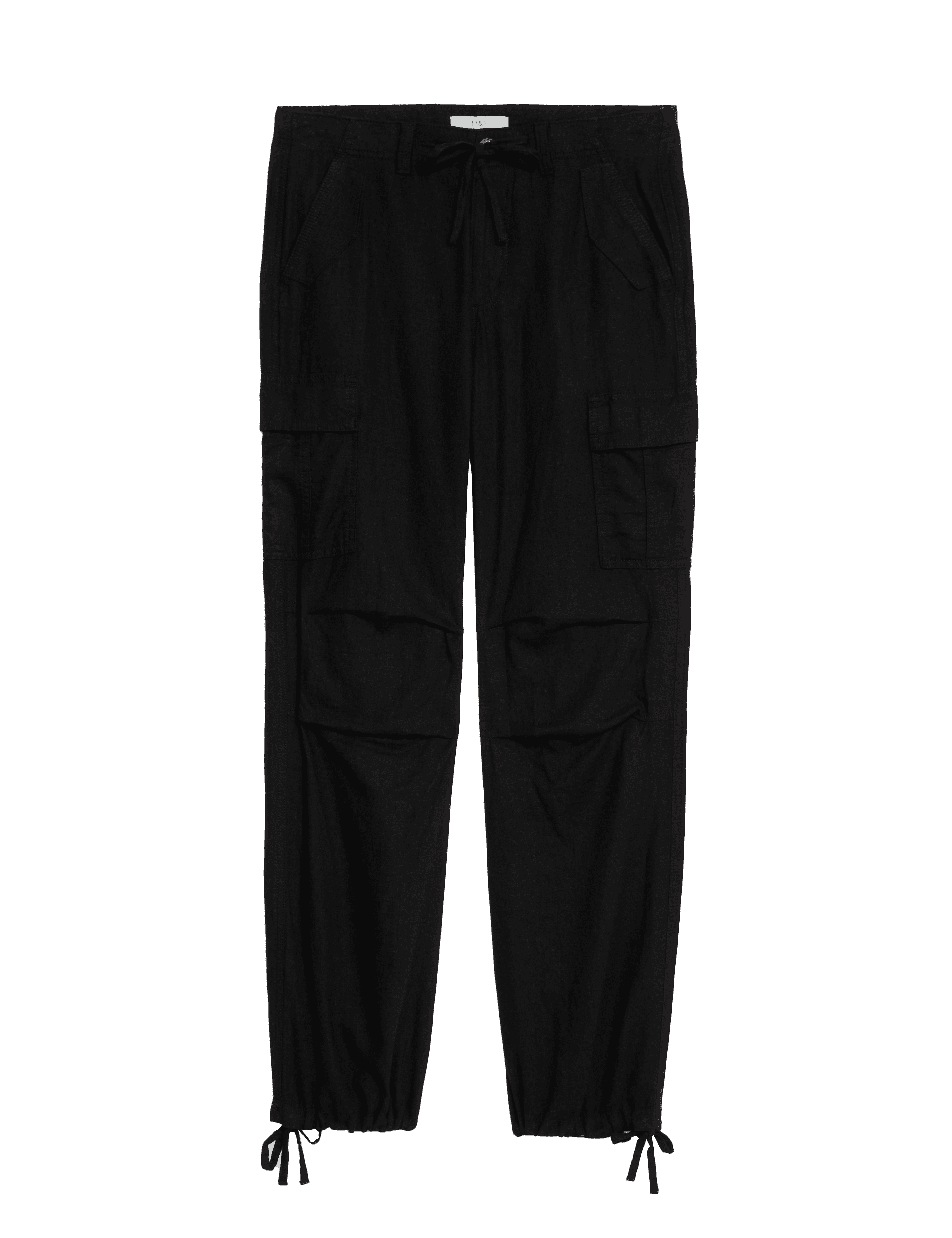 M&S Collection Women's Linen Rich Straight Leg Cargo Trousers - 14SHT - Black, Black