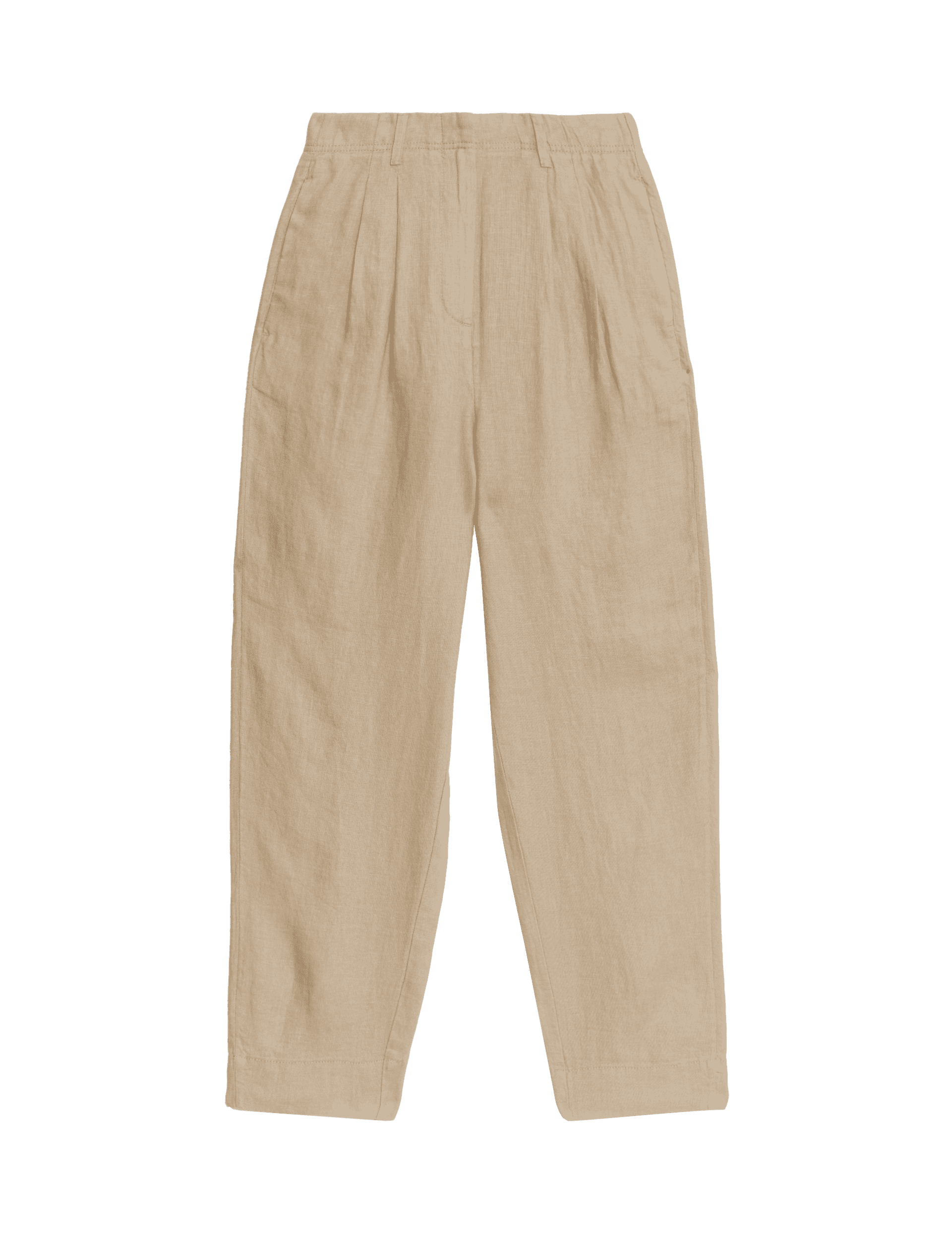 M&S Collection Women's Pure Linen Tapered Trousers - 12REG - Natural Beige, Black,Brown,White,Natura