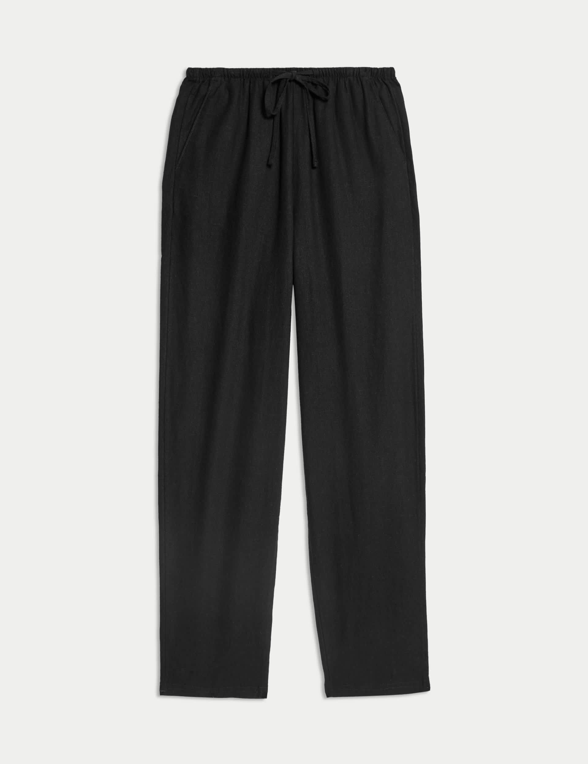 M&S Collection Women's Linen-Rich Drawstring Tapered Trousers - 14SHT - Black, Oatmeal,Black,White,N