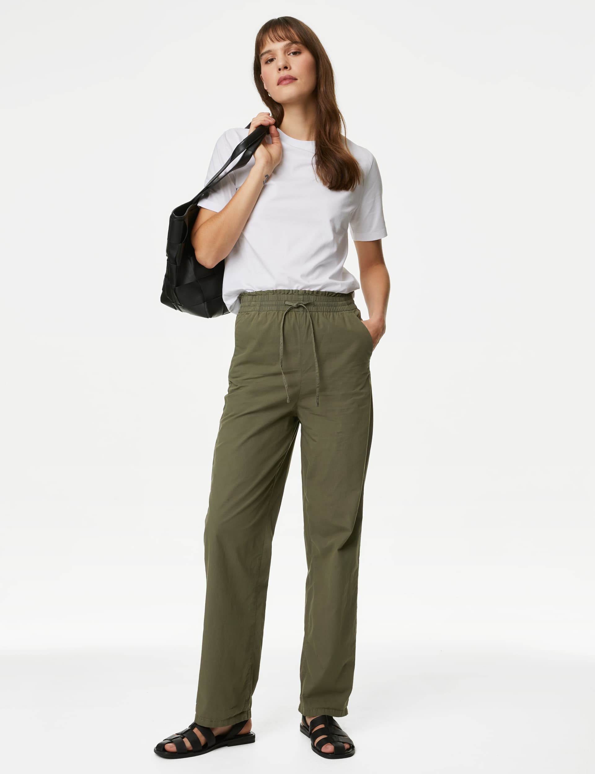 M&S Women's Pure Cotton Straight Leg Ankle Grazer Trousers