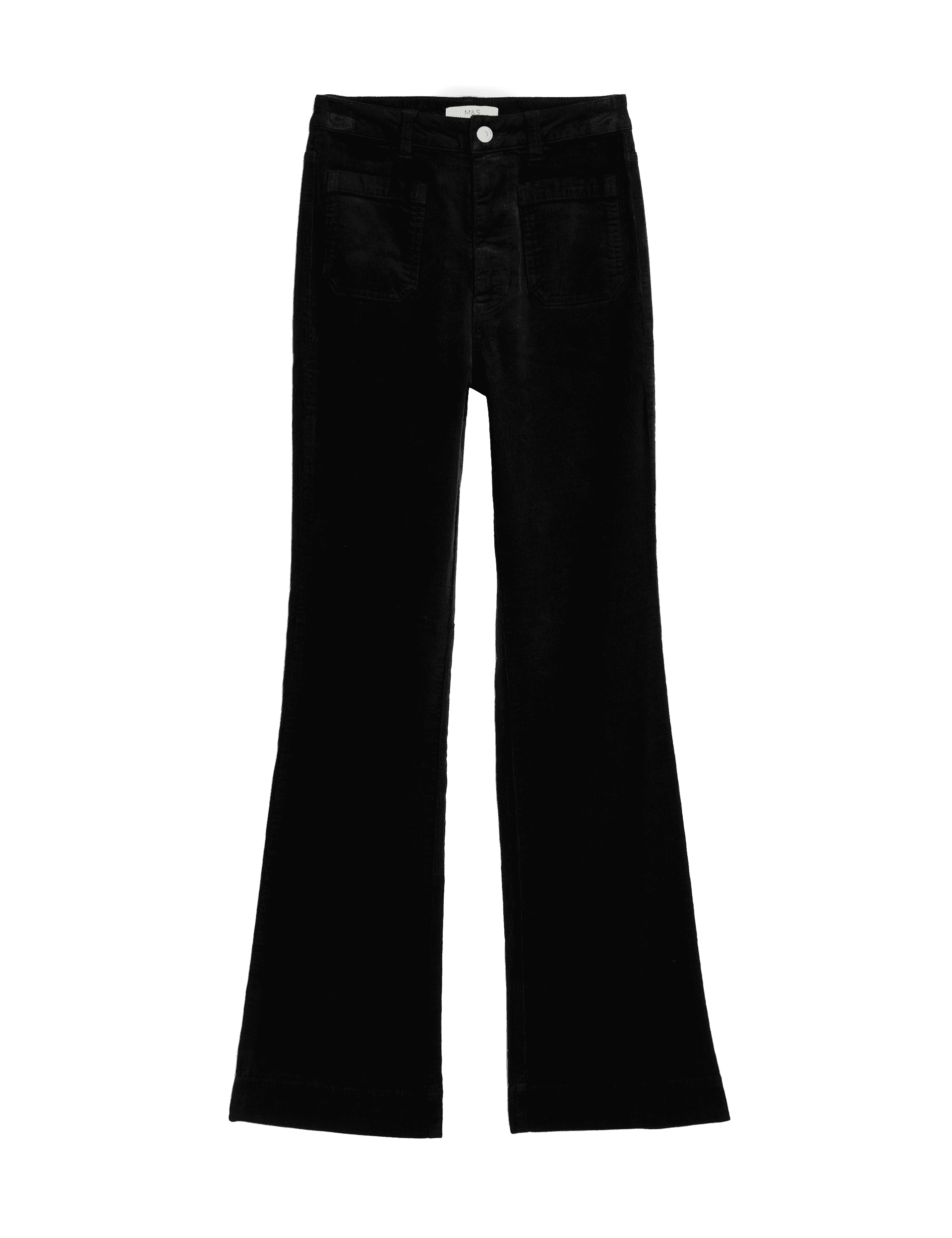 M&S Collection Women's Cord Patch Pocket Tea Dyed Flared Trousers - 10SHT - Black, Black,Beige,Bitte