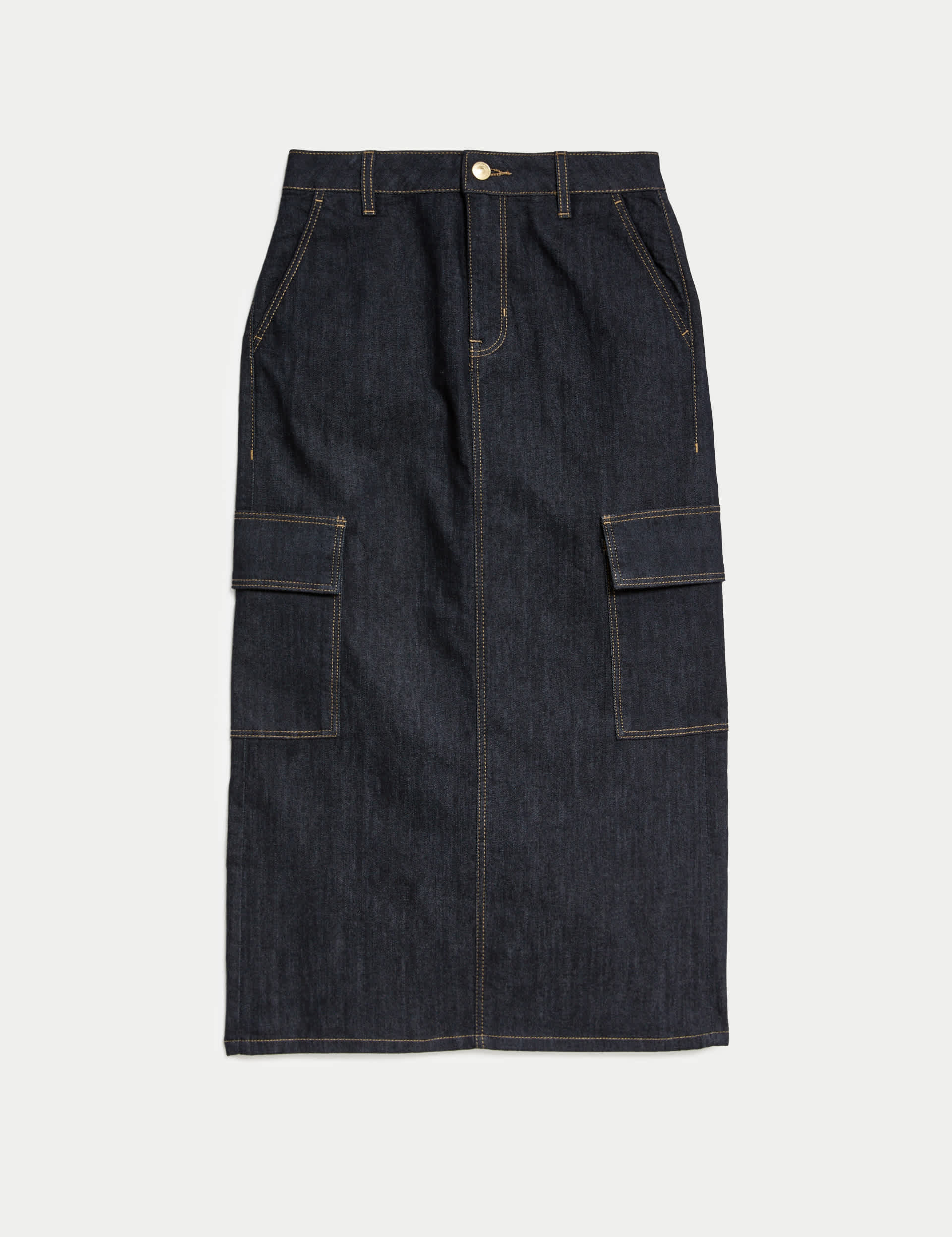 M&S Women's Denim Midi Cargo Skirt - 14 - Indigo Mix, Indigo Mix