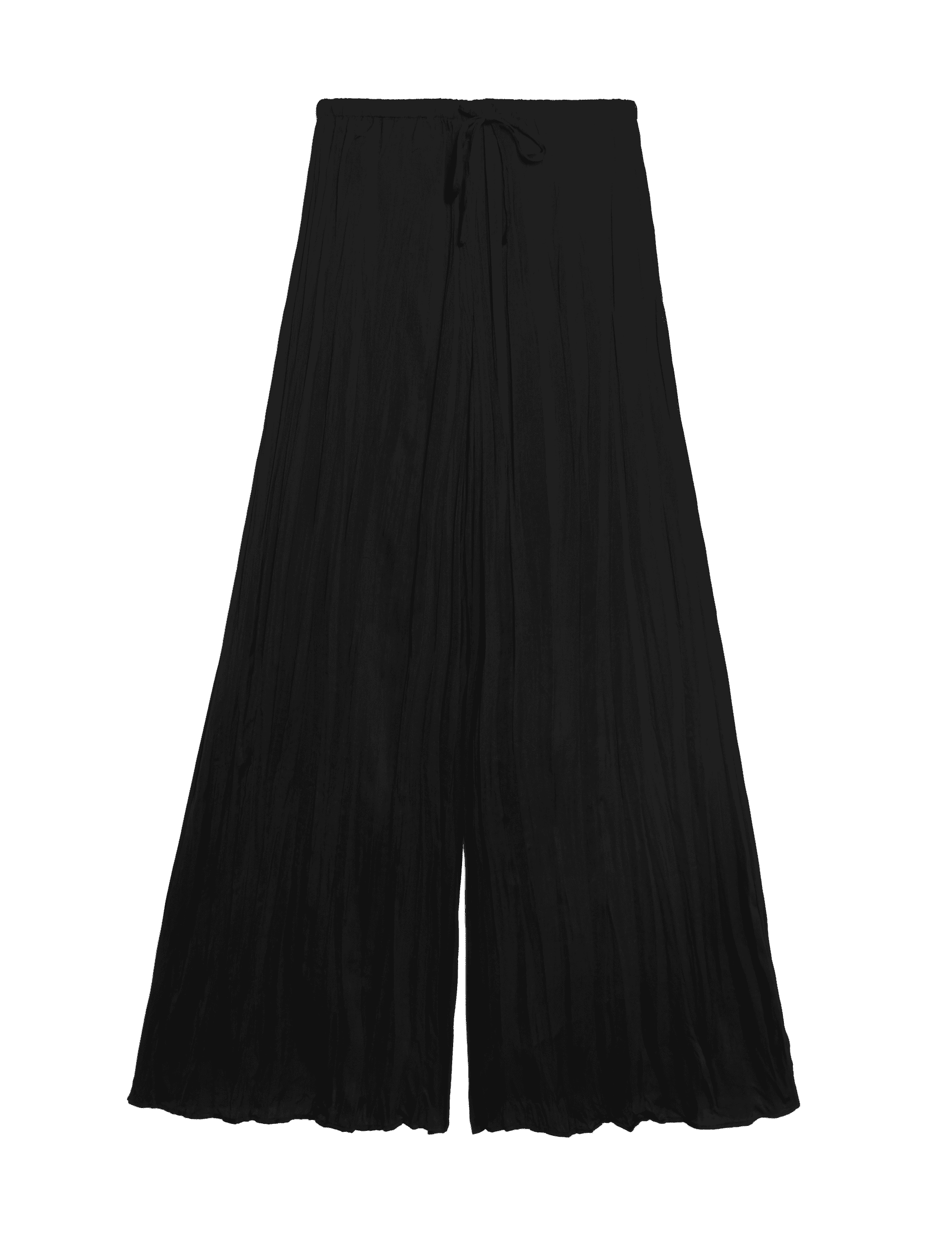 M&S Collection Women's Satin Crinkle Drawstring Wide Leg Trousers - 14SHT - Black, Black