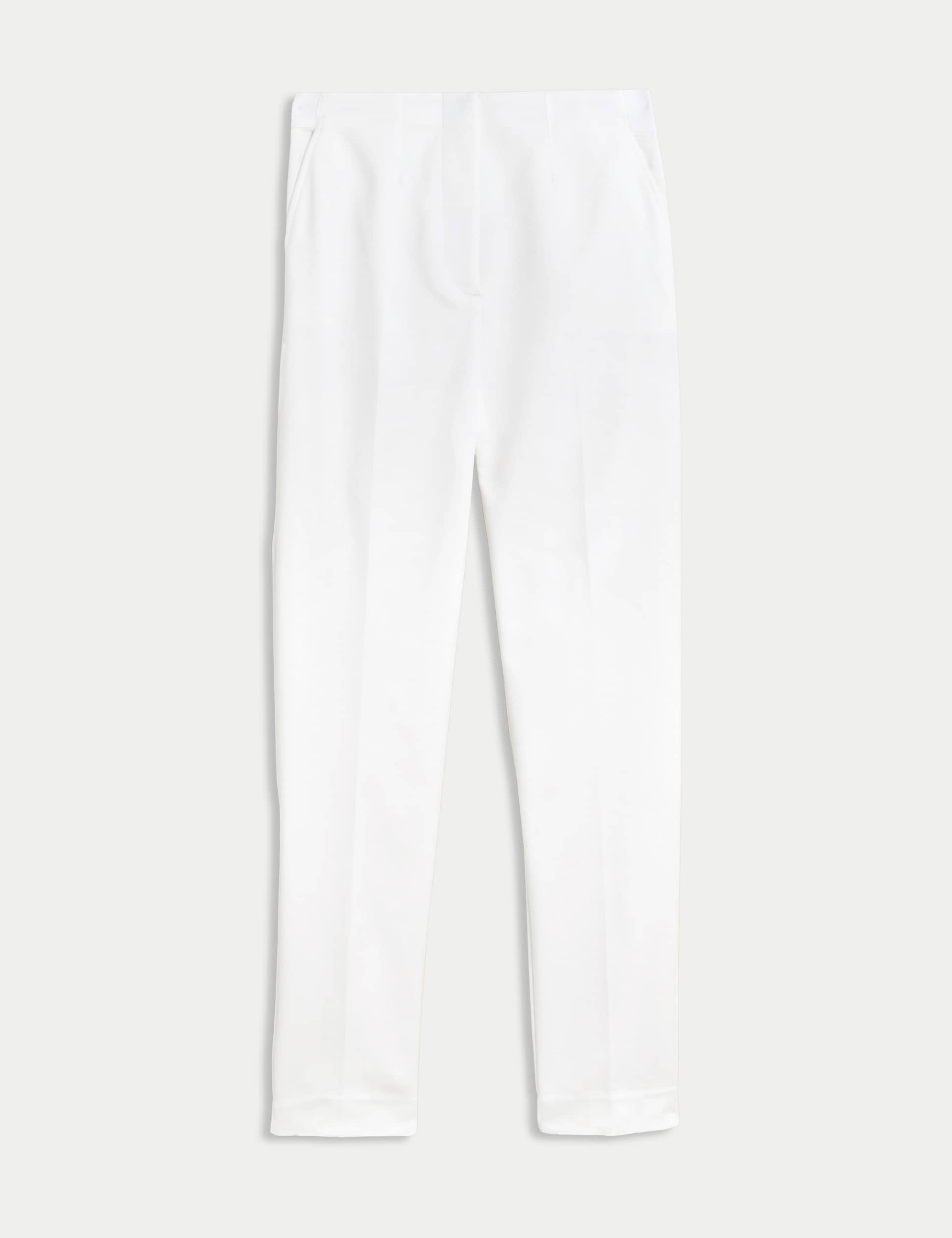 M&S Women's Cotton Blend Slim Fit Ankle Grazer Trousers - 8REG - Ivory, Ivory