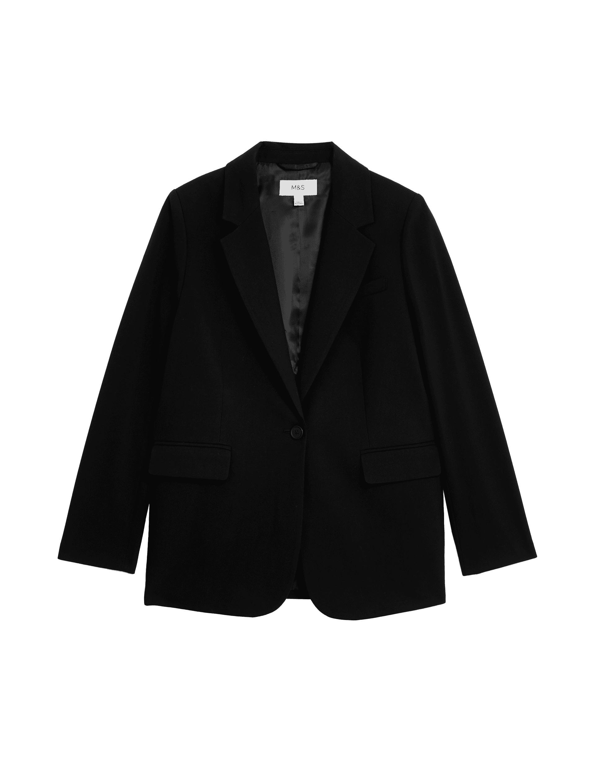 M&S Collection Women's Relaxed Single Breasted Blazer - 14 - Black, Black,Dark Navy