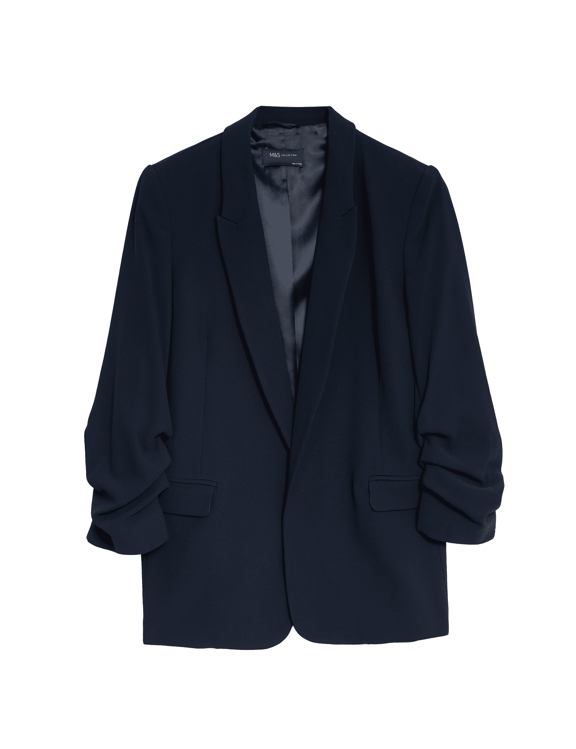 M&S Collection Women's Relaxed Ruched Sleeve Blazer - 6 - Navy, Navy