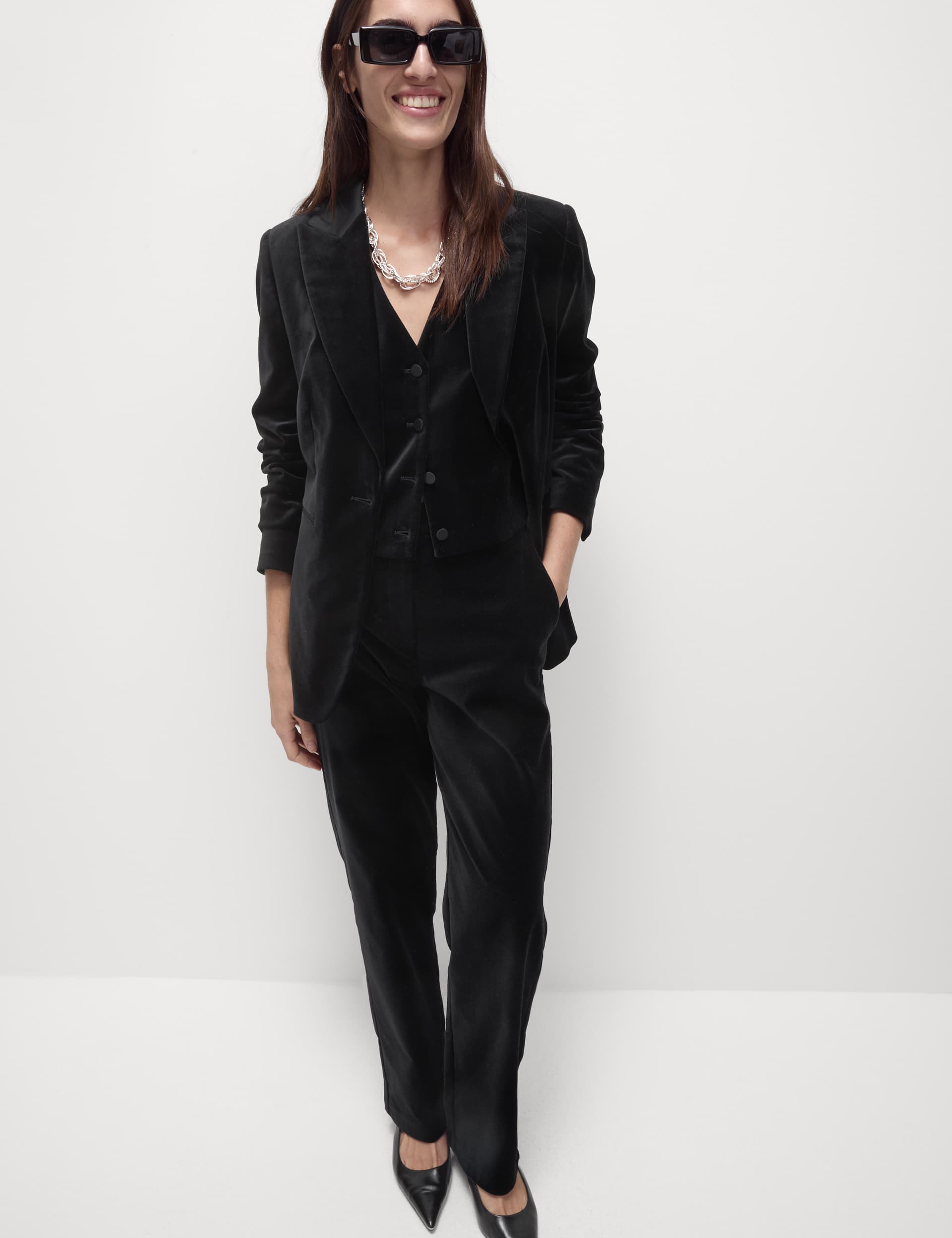 M&S Women's Cotton Rich Velvet Straight Leg Trousers