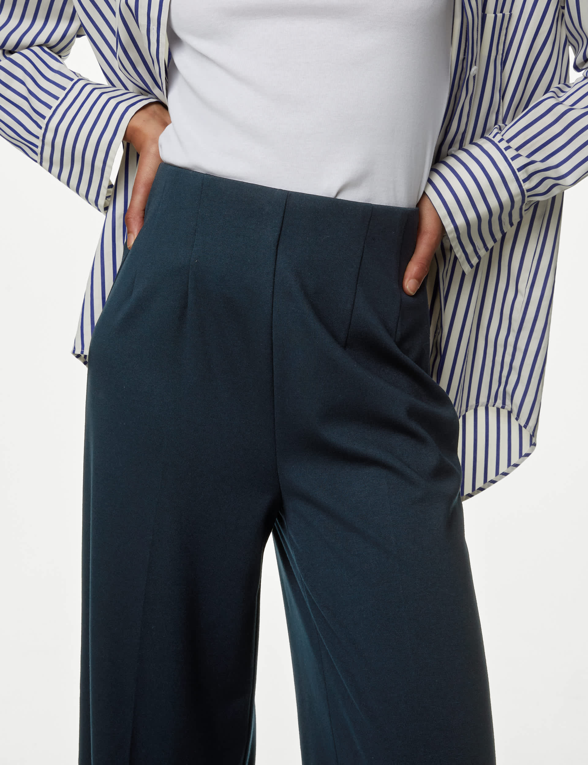 M&S Women's Jersey Wide Leg Trousers with Stretch