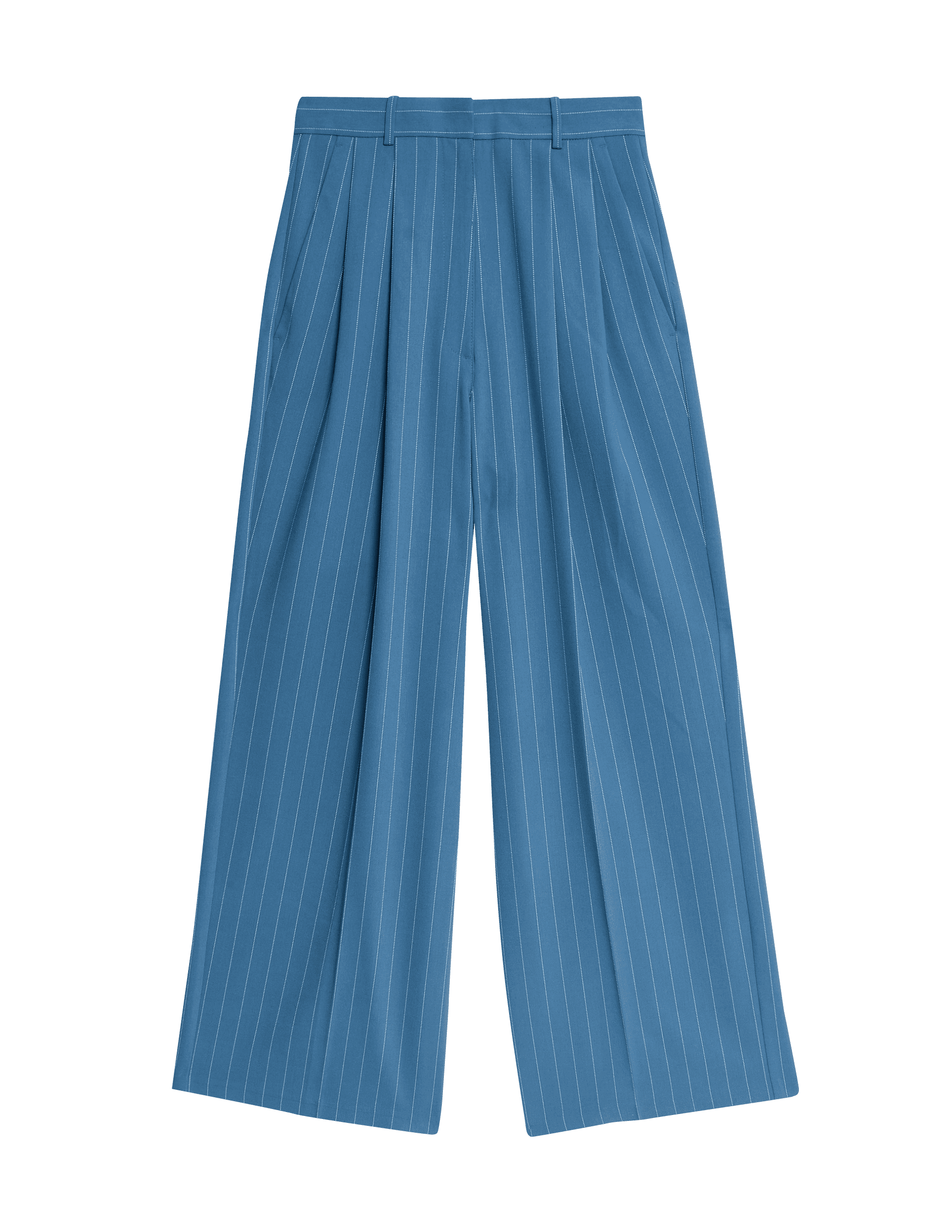 M&S Collection Women's Pinstripe Pleat Front Wide Leg Trousers - 14SHT - Cornflower, Cornflower