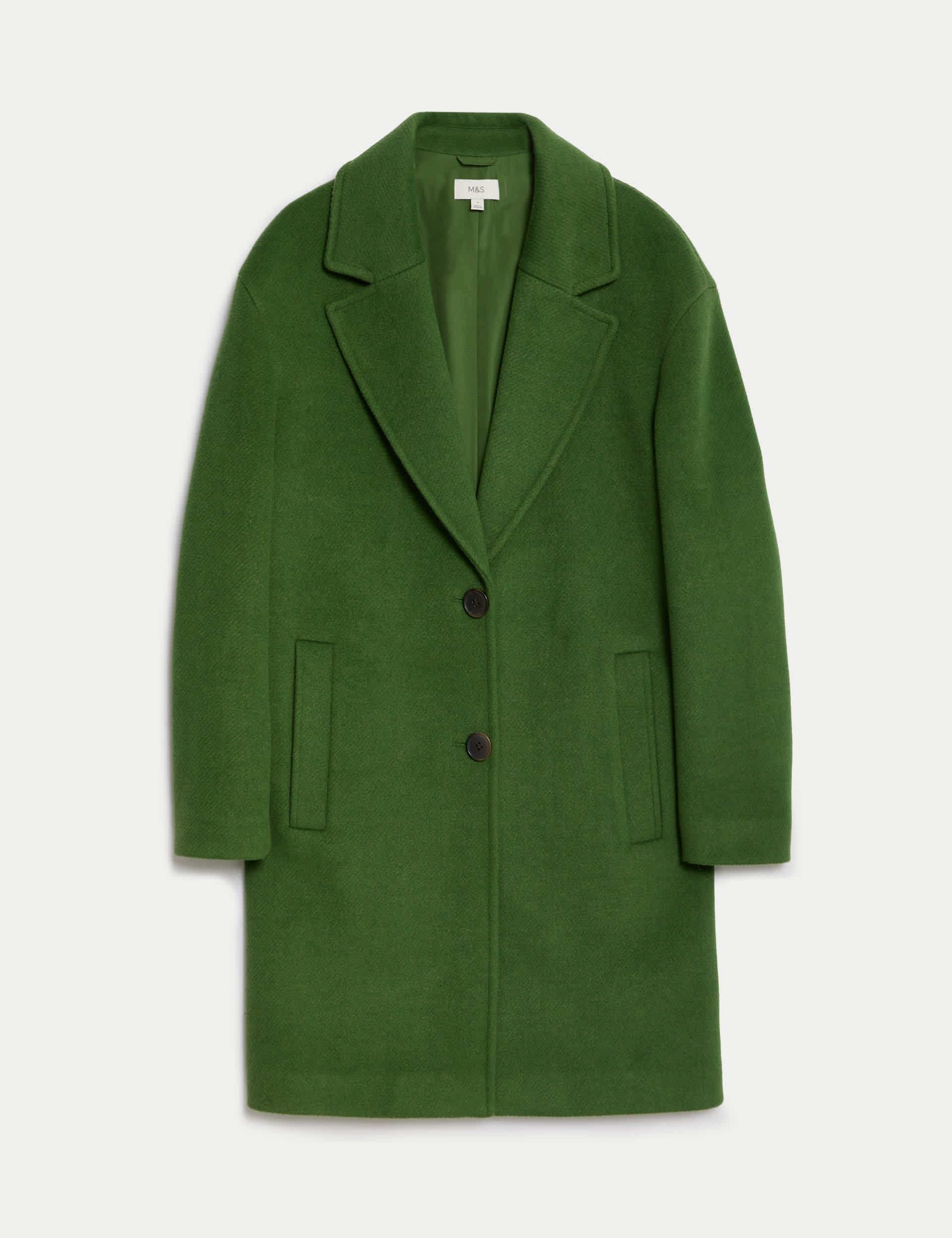 M&S Women's Twill Single Breasted Relaxed Coat - 14 - Forest Green, Forest Green