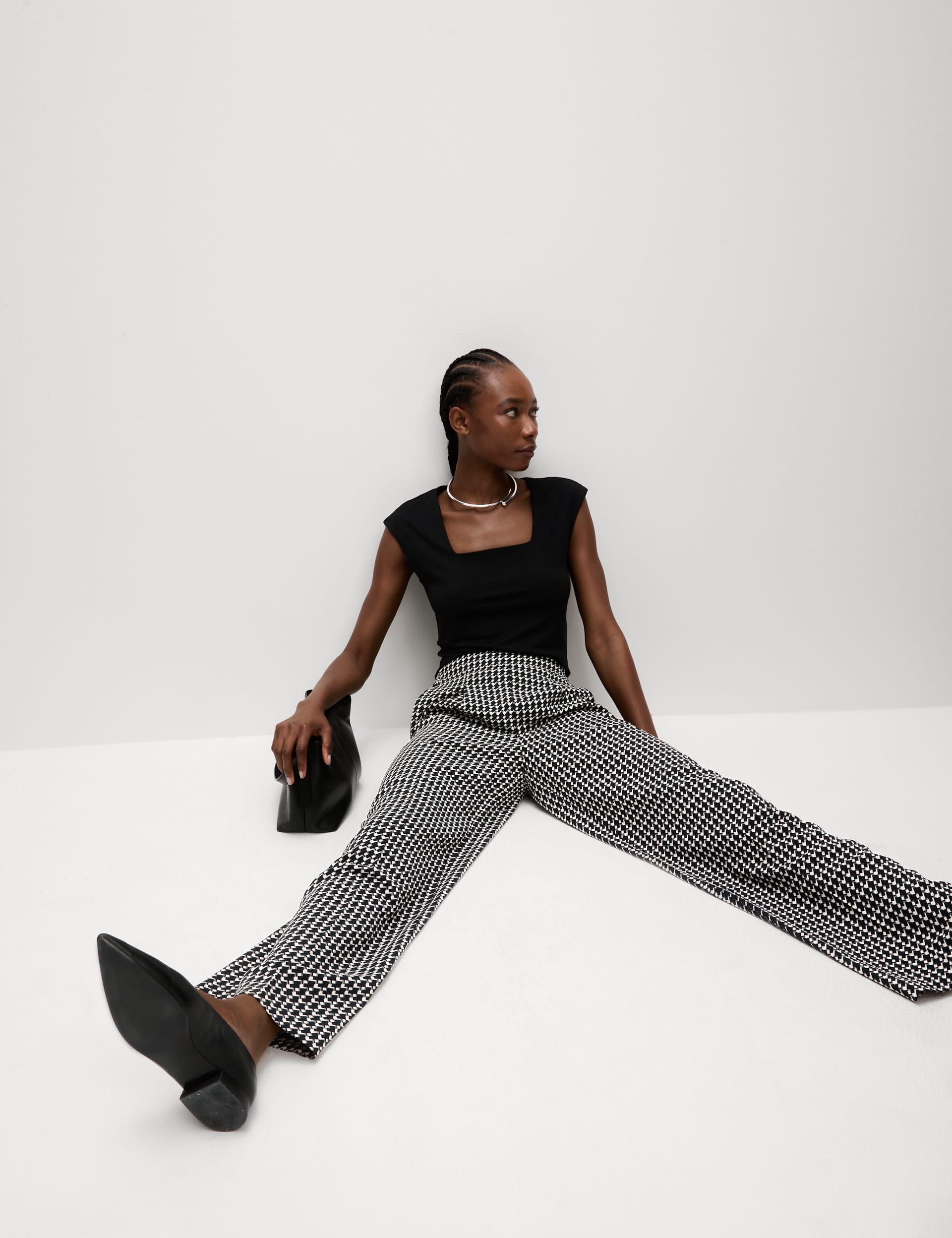 M&S Women's Printed Elasticated Waist Wide Leg Trousers