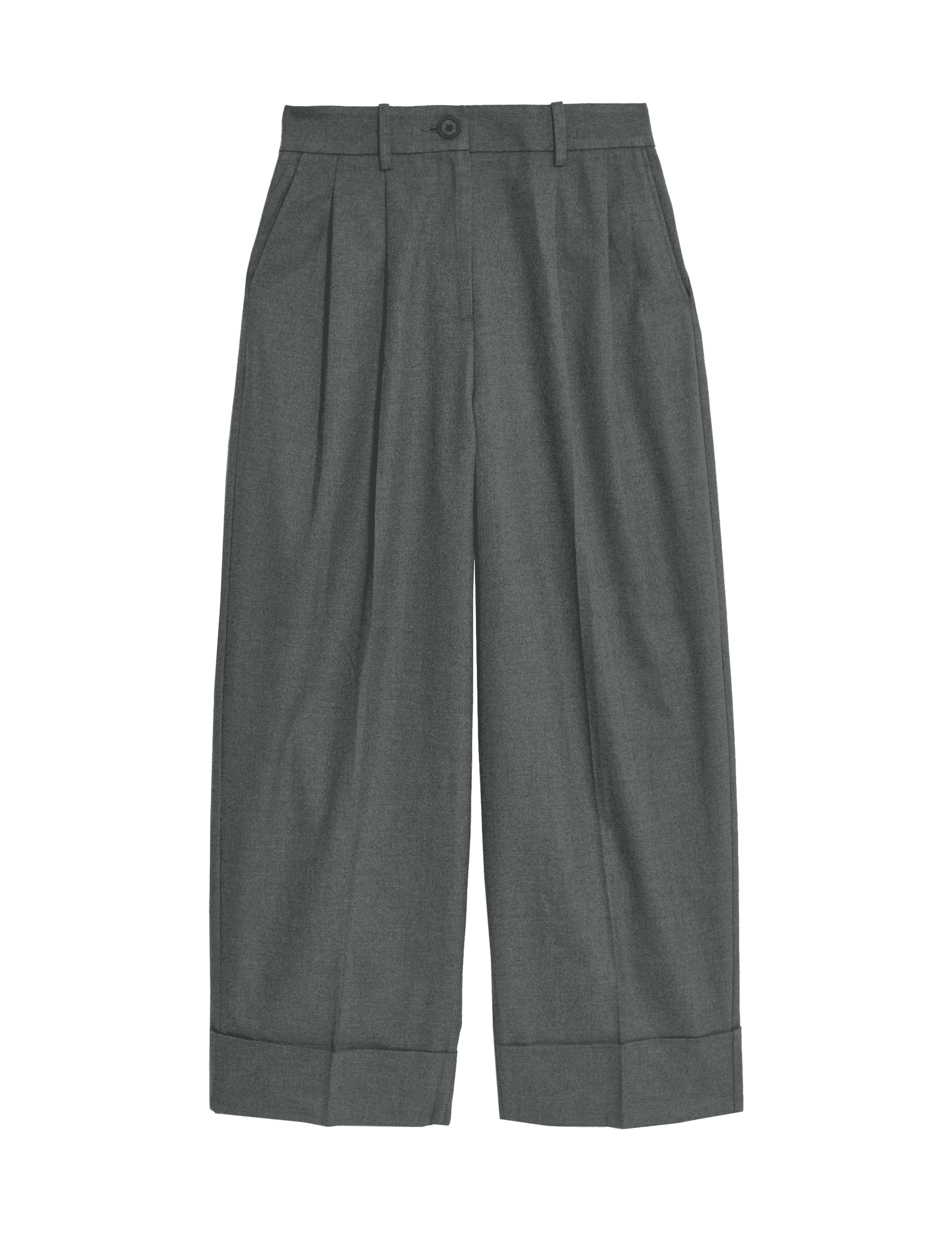 M&S Collection Women's Flannel Wide Leg Trousers - 14REG - Grey, Grey