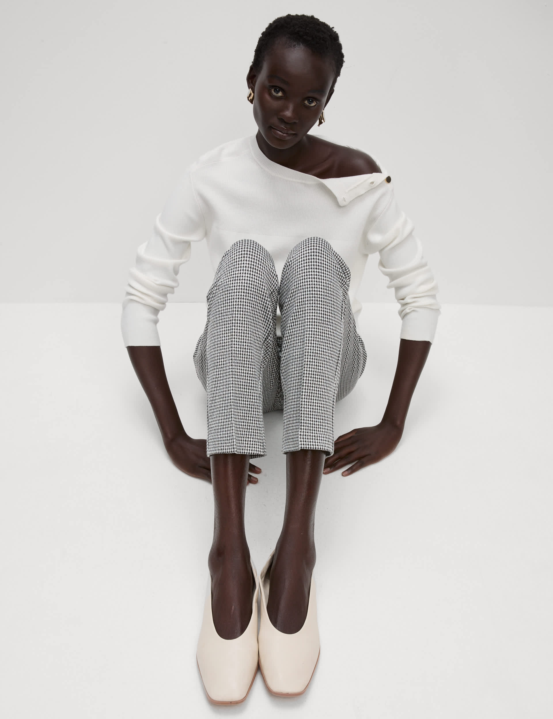 M&S Women's Jersey Checked Slim Fit Ankle Grazer Trousers