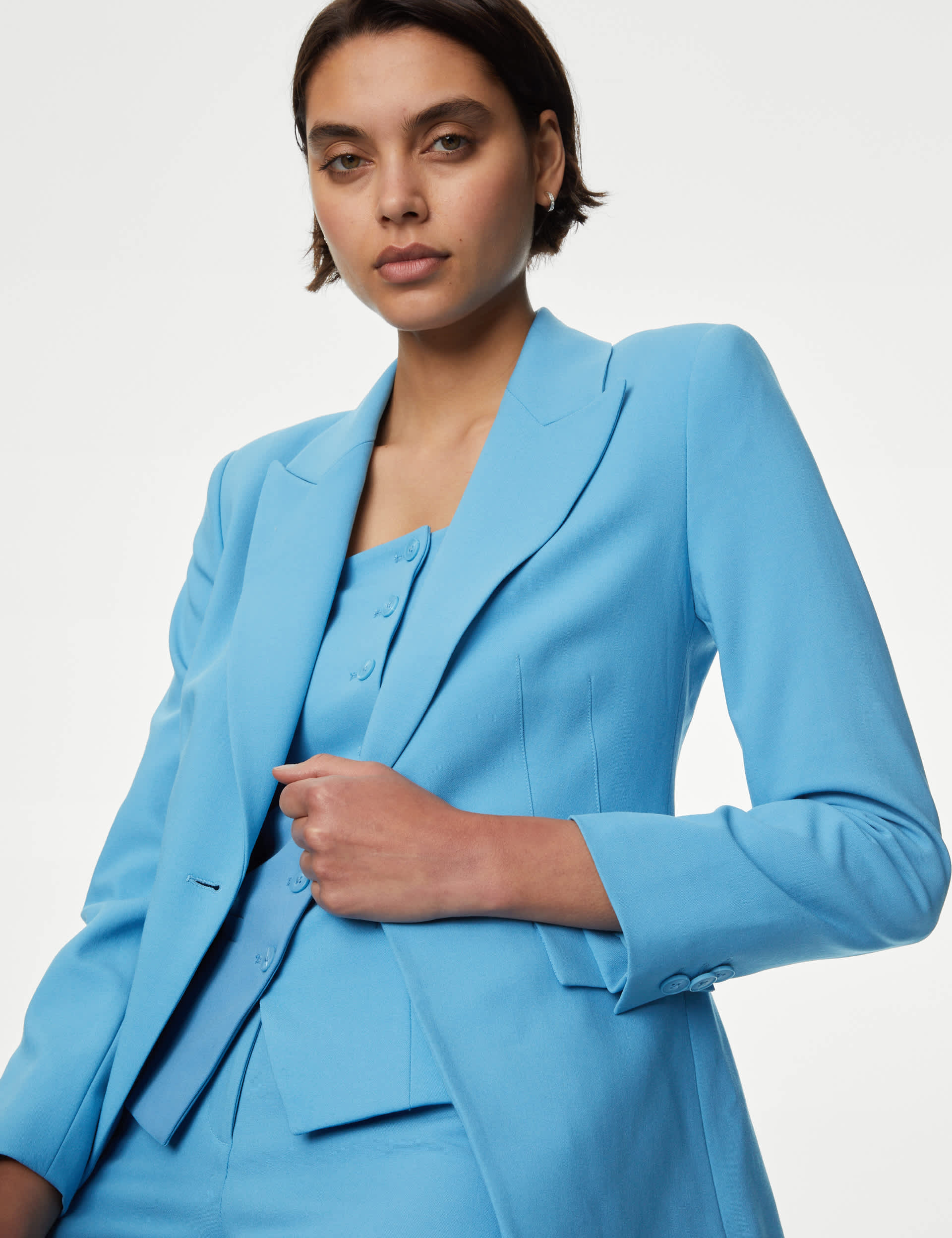 M&S Women's Tailored Single Breasted Blazer - 14 - Sky Blue, Sky Blue